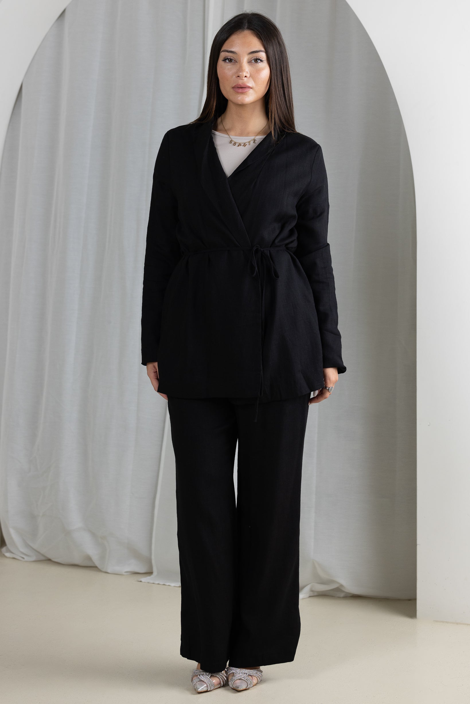 Areem Linen Tie Blazer for Women - Lightweight Summer Blazer with Belt - Perfect for Office, Weddings & Casual Outfits