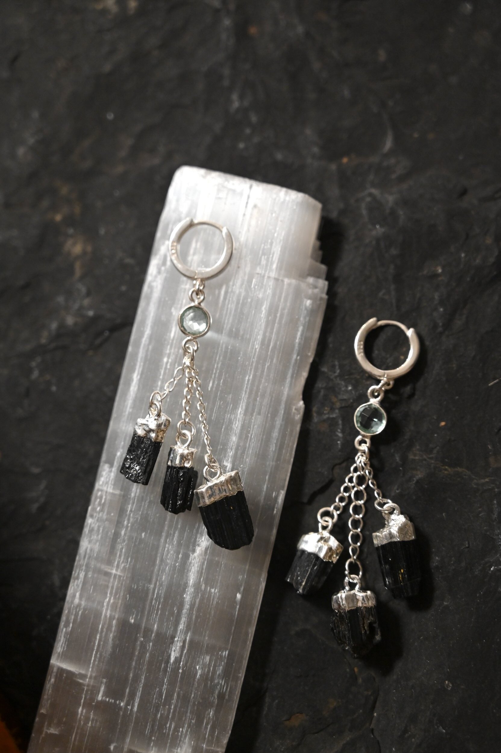 Tourmaline Aqua Quartz Silver Dangle Earrings for Women - Healing Crystal Jewelry for Chakra Balancing & Positive Energy - Perfect for Meditation, Yoga & Spiritual Gifts