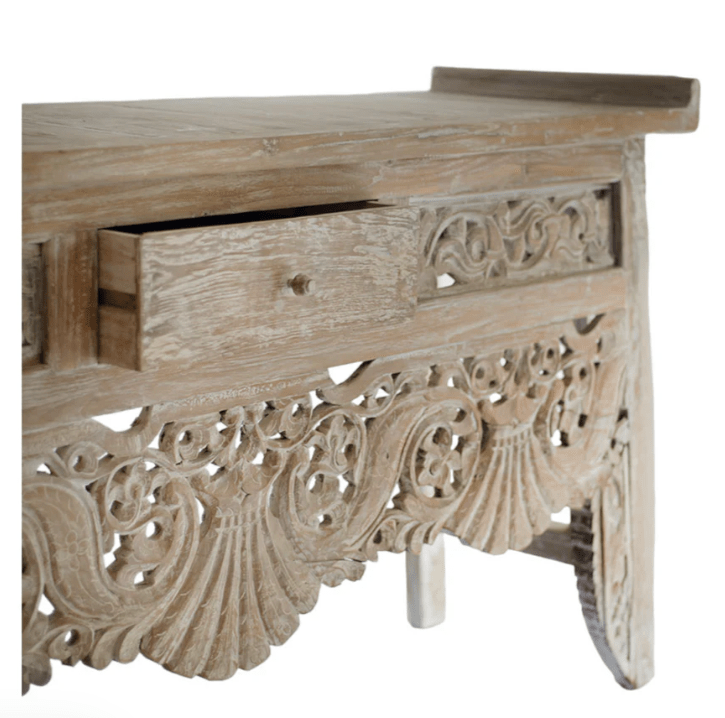 Hand Carved Solid Wood One Drawer Console Table - Entryway Sofa Table with Storage for Living Room, Hallway & Bedroom Decor