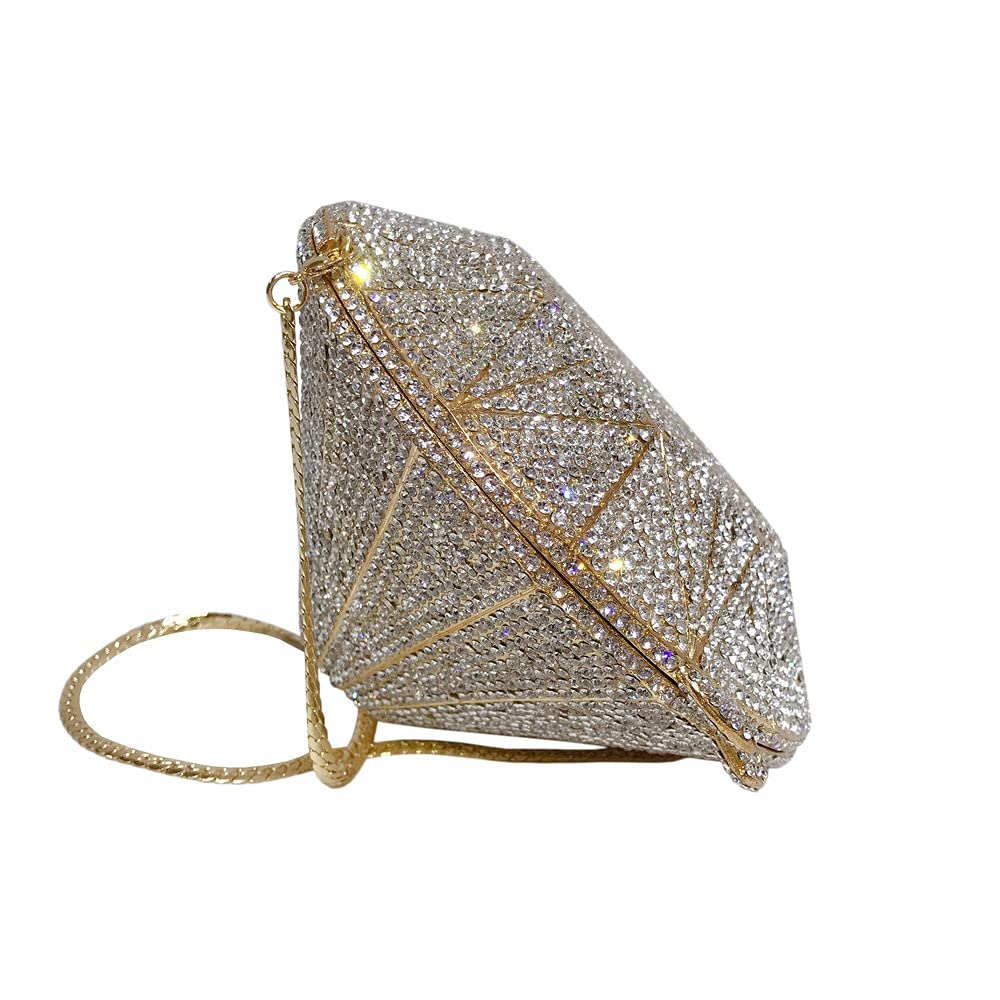 Sparkling Rhinestone Evening Clutch Bag for Women - Elegant Diamond Shape Wedding Purse & Party Handbag in Gold | Perfect for Prom, Bridal Events & Special Occasions