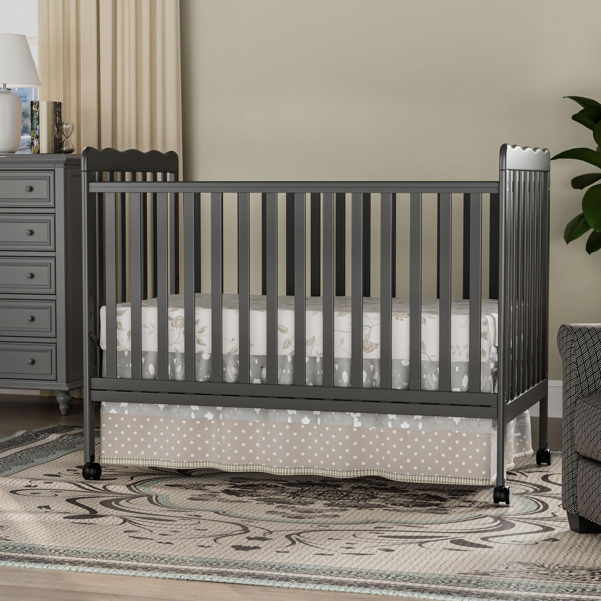 Convertible Baby Crib 3-in-1 to Toddler Bed - Full Size Nursery Furniture with Locking Wheels, Non-Toxic Finish (Storm Gray) - Perfect for Newborns to Toddlers in Modern Nurseries