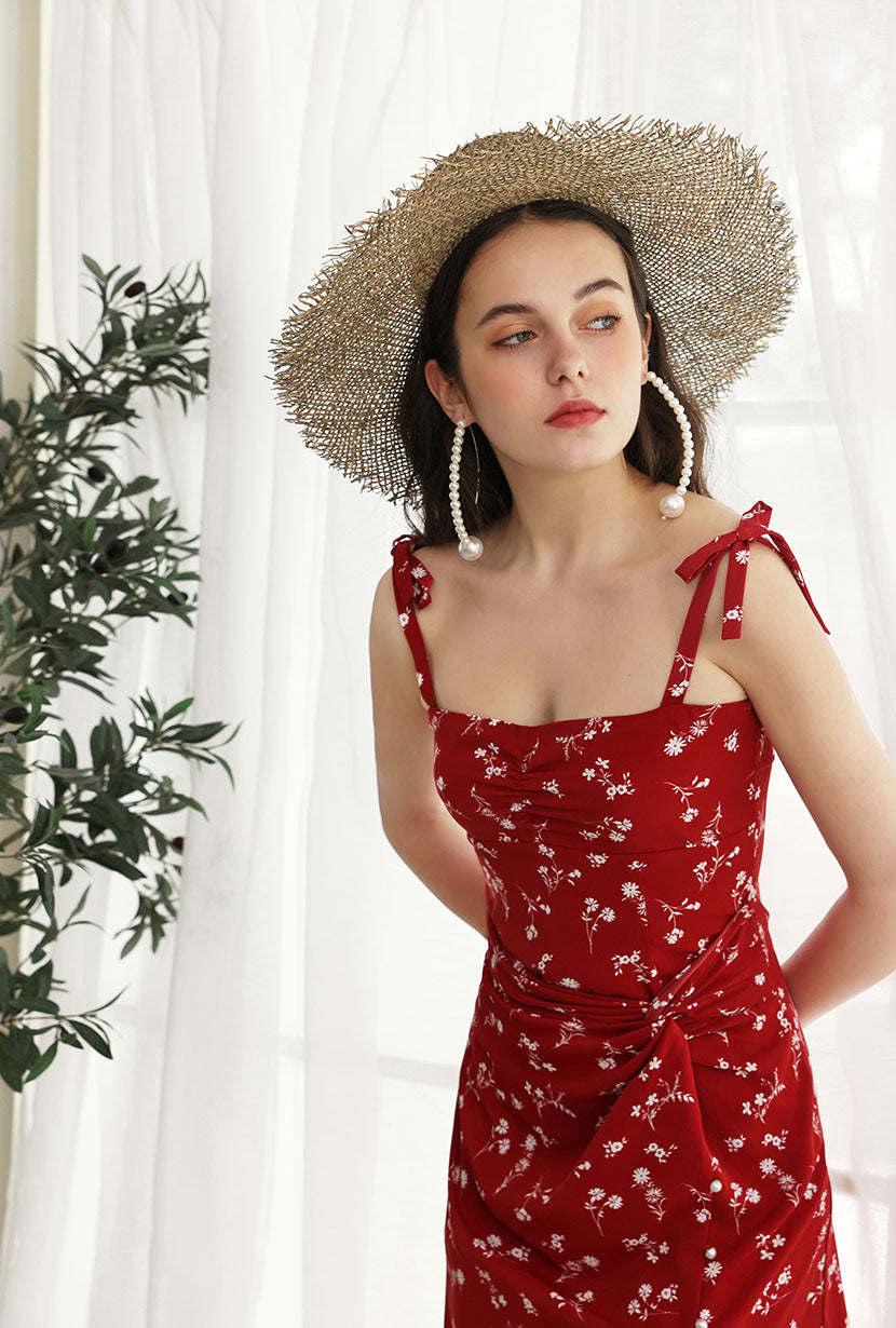 Lorraine Dress - Red Floral Print Women's Summer Dress | Perfect for Beach Vacations, Date Nights & Outdoor Parties