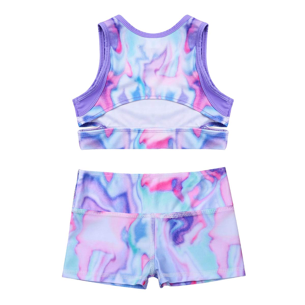 **Hansber Girls' 2-Piece Tie-Dye Gymnastics Outfit - Crop Top & Boyshorts Set for Dance, Swim & Sports | Perfect for Gymnastics Practice, Beach Swimwear & Dance Performances**