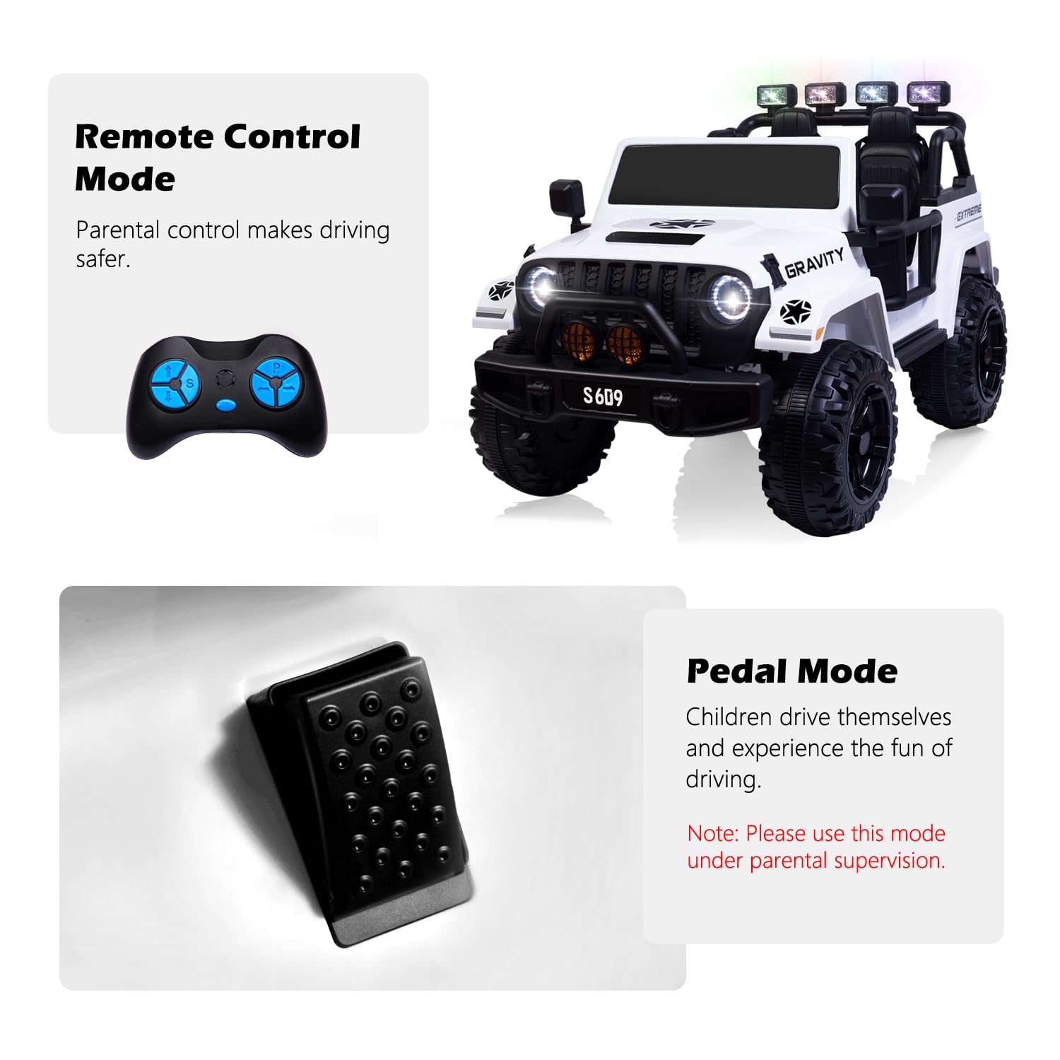 MOLACHI 12V Battery Powered 2 Seater Ride On Truck Toy Car for Kids - Electric Vehicle with Music, MP3, LED Lights, Safety Belt & 3 Speed Settings - Perfect for Boys & Girls Outdoor Play (White)