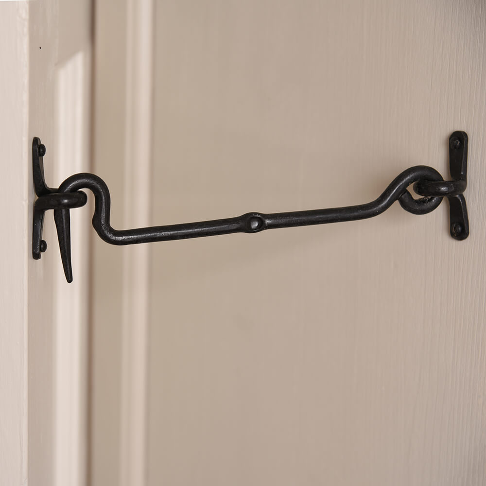 Black Beeswax Coated Exterior Cabin Hook - Rustproof Door & Window Latch for Barn, Shed, and Cabin Use