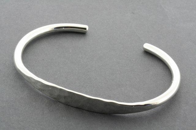 Flattened Battered Cuff Bracelet - Sterling Silver Bangle for Women - Perfect for Boho Chic & Casual Outfits
