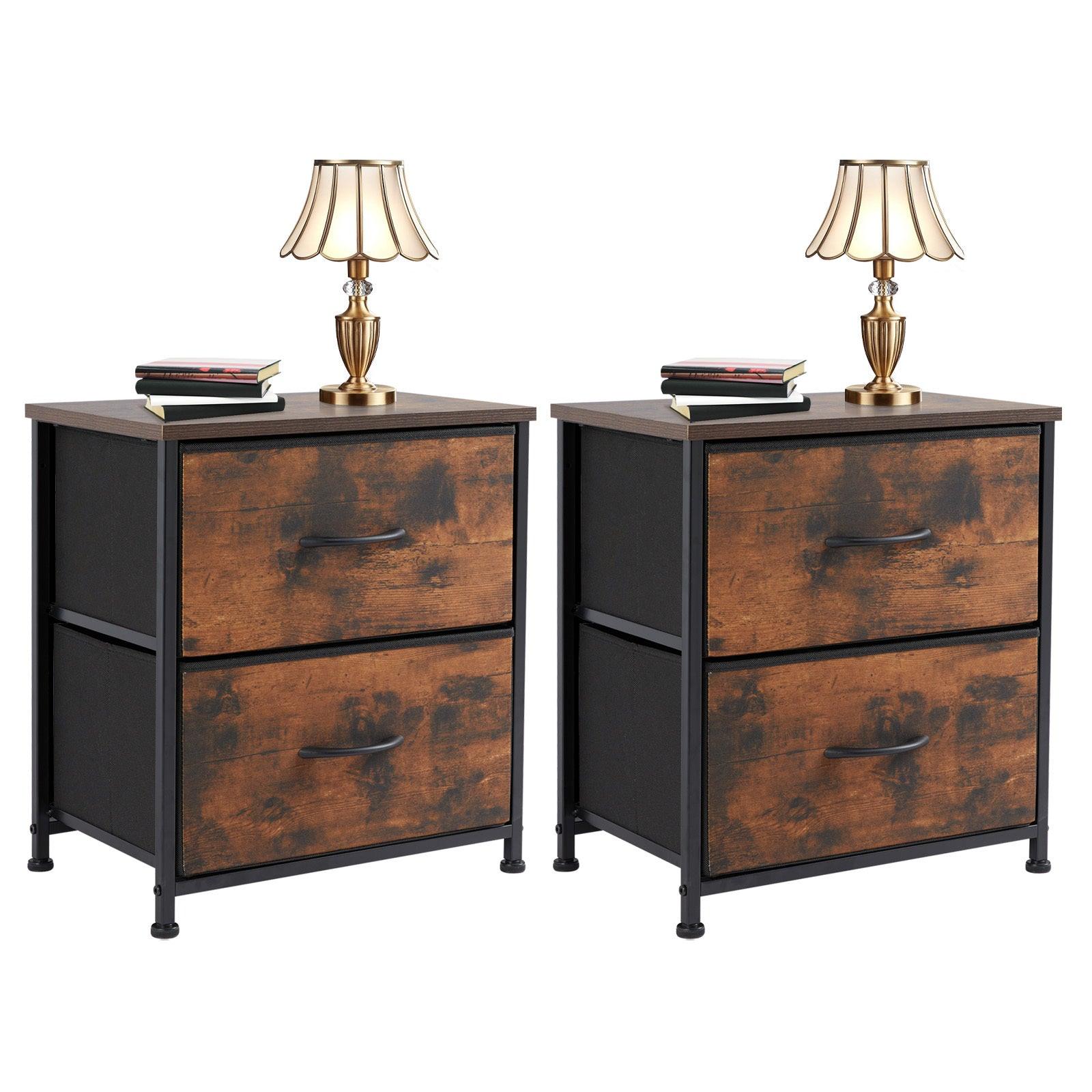 Modern Brown Wood Top & Metal Frame Dresser Drawers - 2 Pack for Bedroom, Living Room, or Office Storage Organization