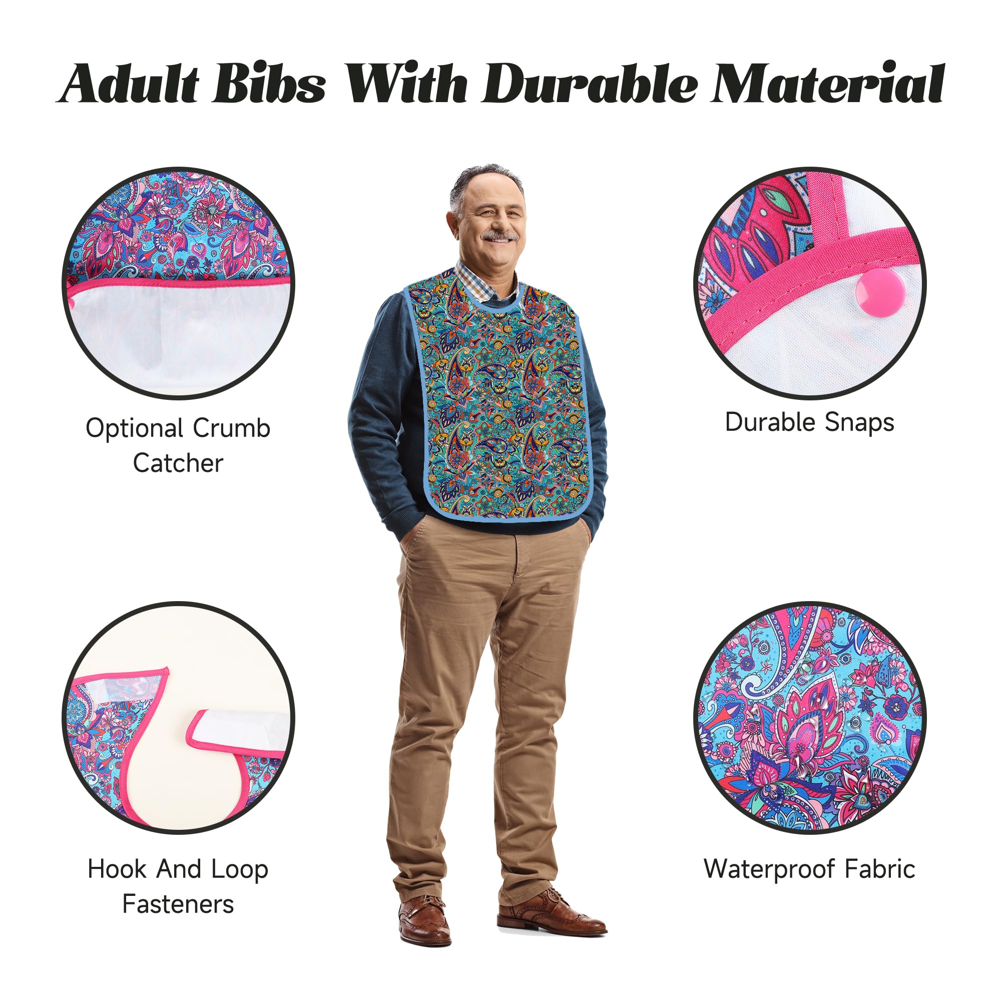 **3-Pack Reusable Waterproof Adult Bibs with Crumb Catcher - Washable Clothing Protector for Mealtime, Elderly Care & Special Needs - Large Feeding Bib for Adults**