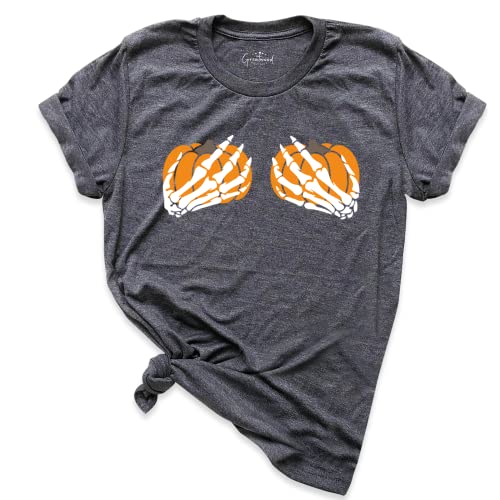Funny Halloween Pumpkin Boobs T-Shirt for Women - Skeleton Graphic Tee - Cute Thanksgiving & Fall Shirt - Perfect Halloween Gift Idea (Great for Halloween Parties, Costume Contests & Spooky Season Outfits)
