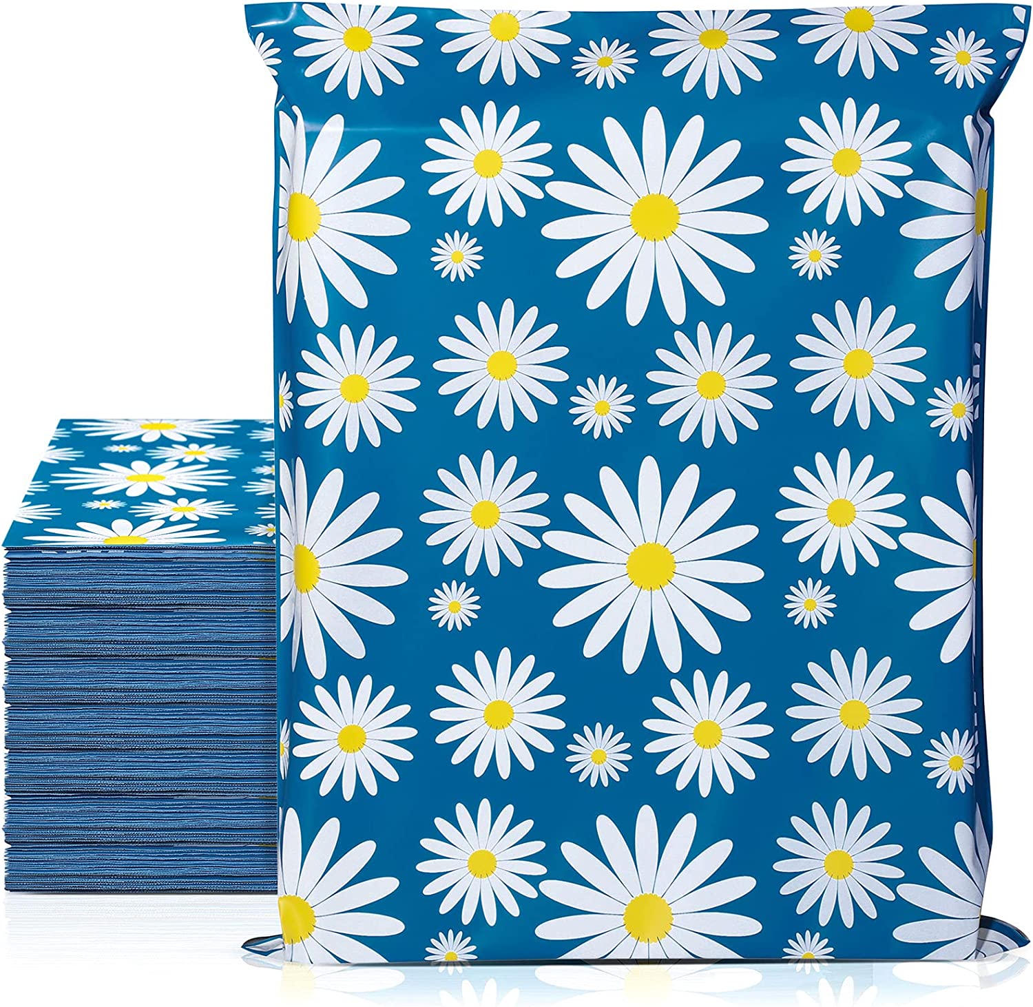 10x13 Inch Blue Daisy Printed Poly Mailer Envelopes - Waterproof Shipping Bags for Ecommerce, Small Business & Online Stores - Perfect for Clothing, Jewelry & Lightweight Packages