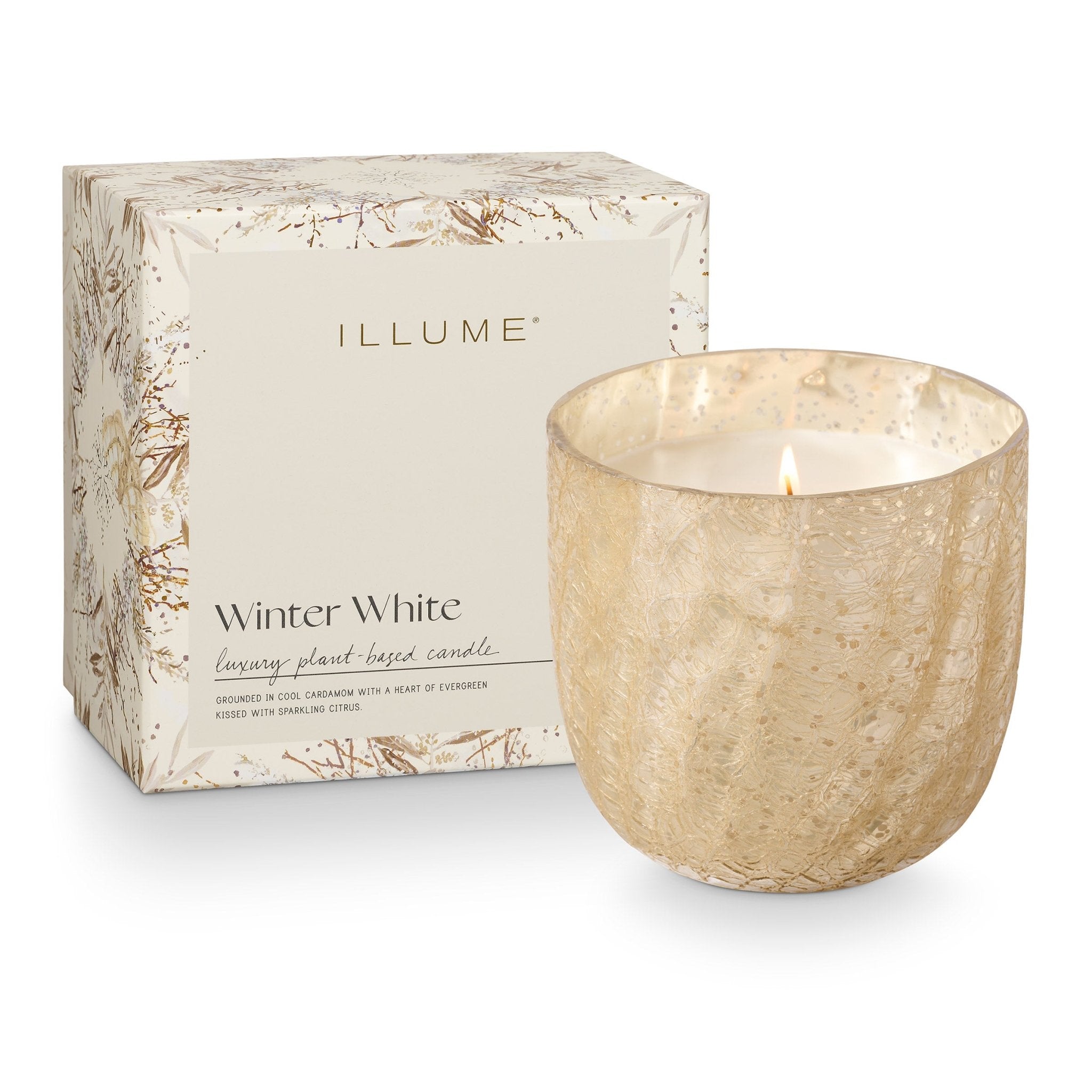 Winter White Large Boxed Crackle Glass Candle - Elegant Home Decor for Christmas, Weddings & Cozy Evenings