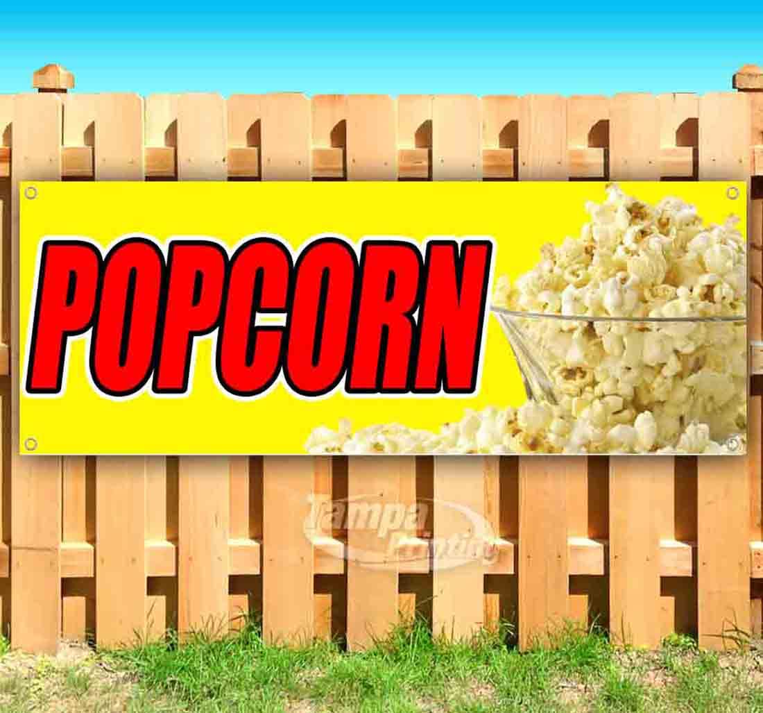 13 oz Heavy-Duty Vinyl Popcorn Banner - Single-Sided with Metal Grommets | Durable Non-Fabric Sign for Movie Theaters, Concessions & Events