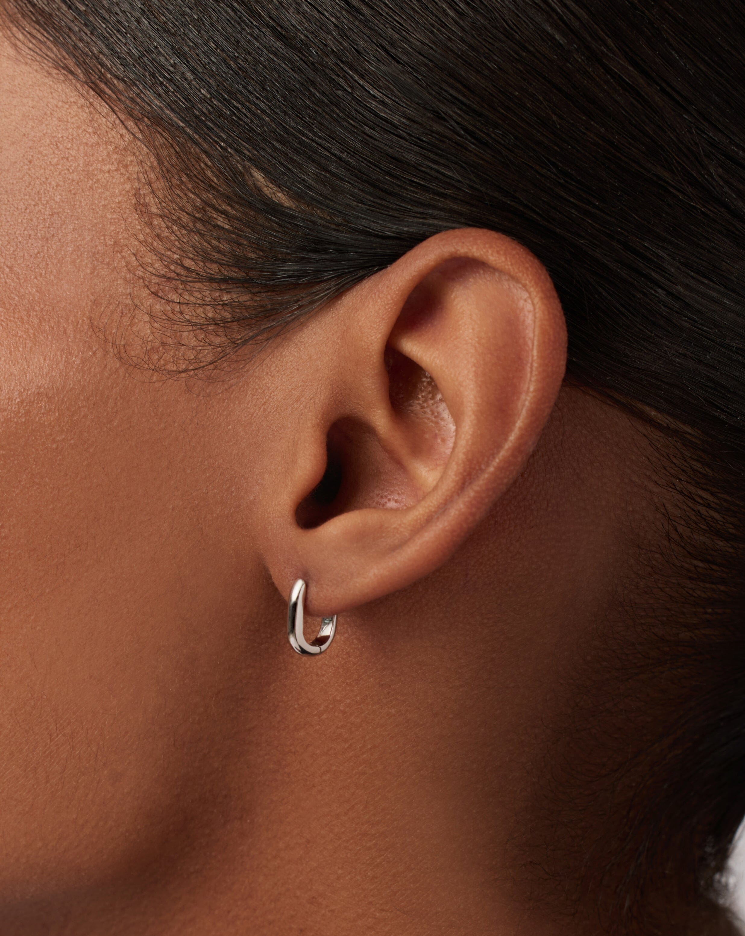 Classic Ovate Huggie Earrings - Rhodium Plated Recycled Sterling Silver Hoops for Women | Perfect for Everyday Wear, Gifts & Special Occasions