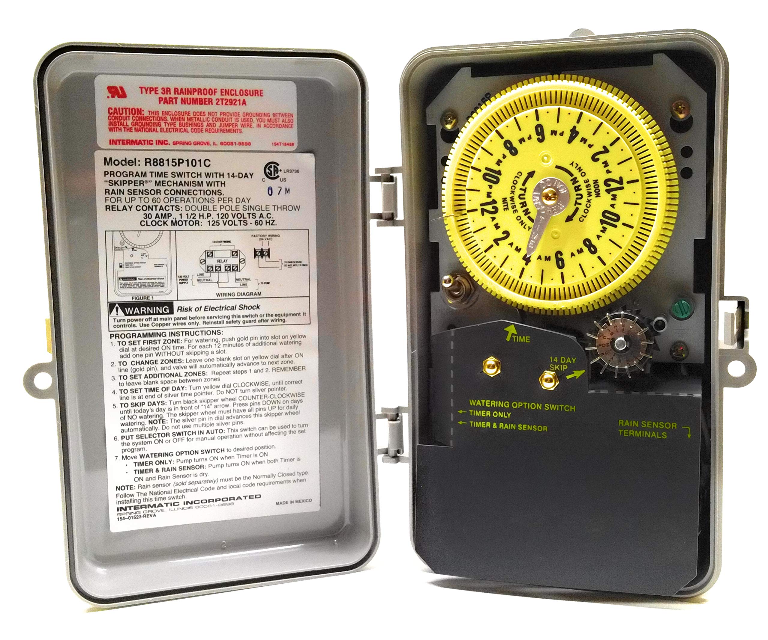 Intermatic R8815P101C 24-Hour Mechanical Sprinkler Timer - 14-Day Skipper, 44 Daily ON/OFF Settings | Weather-Resistant Irrigation Controller for Pools, Lawns & Gardens | Automatic Watering System for Efficient Landscape Maintenance
