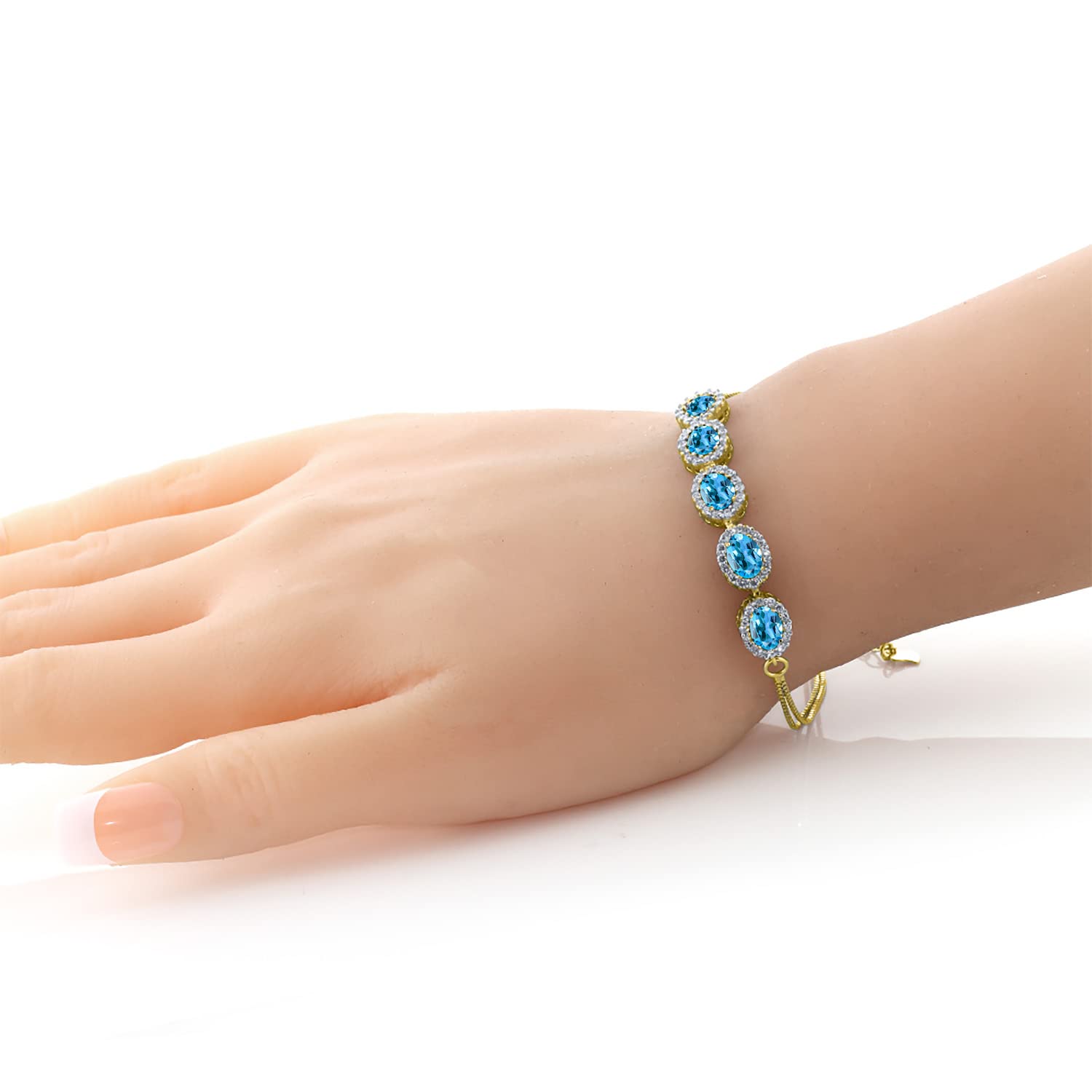 7X5MM Oval Cut Gemstone Birthstone Tennis Bracelet for Women - 18K Yellow Gold Plated Sterling Silver | 7 Inch with 1.5 Inch Extender | Fine Jewelry Gift for Mom, Wife, Her | Perfect for Birthdays, Anniversaries & Special Occasions