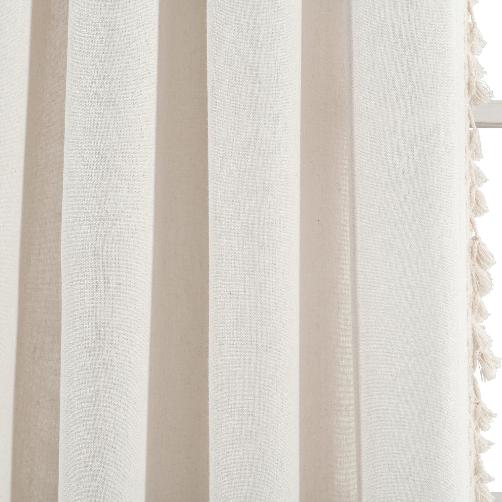 Elegant Faux Linen Tassel Window Curtain Panel - Light Filtering Sheer Drapes for Living Room, Bedroom & Dining Room - 84 Inch Length, Set of 2 Panels