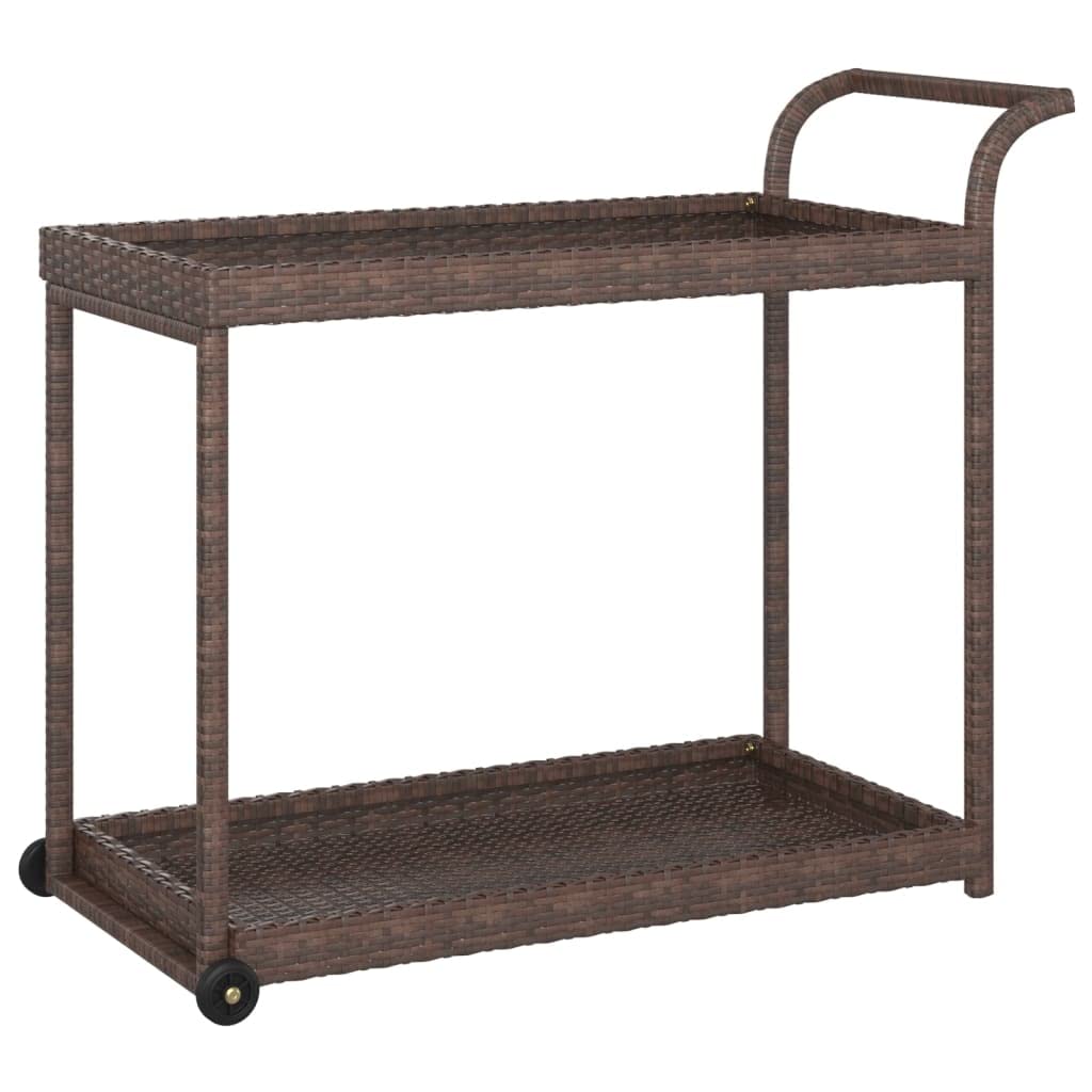 CHARMMA Bar Cart - Poly Rattan Outdoor Serving Cart with Lockable Wheels, Weather-Resistant for Patio, Garden, Poolside - Perfect for Parties, BBQs & Gatherings - Brown 39.4