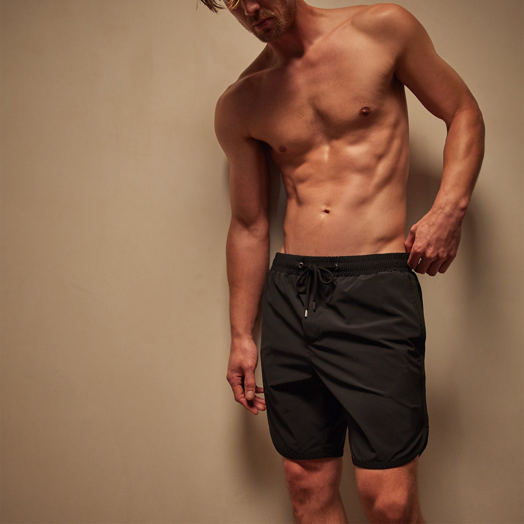 Premium Men's Curved Hem Boardshorts - Black/Black - Quick-Dry Swim Trunks for Surfing, Swimming & Beach Vacations