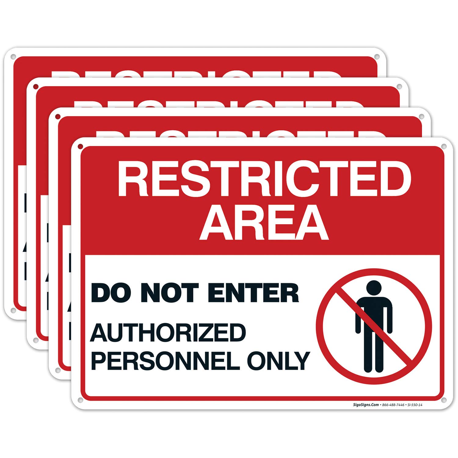 Authorized Personnel Only Sign - 4 Pack Restricted Area Do Not Enter Signs - 10x14 Inch Rust-Free 0.40 Aluminum - Fade Resistant for Indoor/Outdoor Use - Made in USA - Perfect for Warehouses, Construction Sites & Secure Facilities