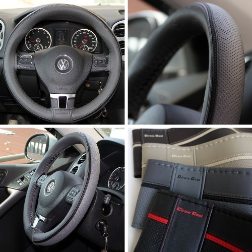 Grey PVC Leather Steering Wheel Cover 14.5-15