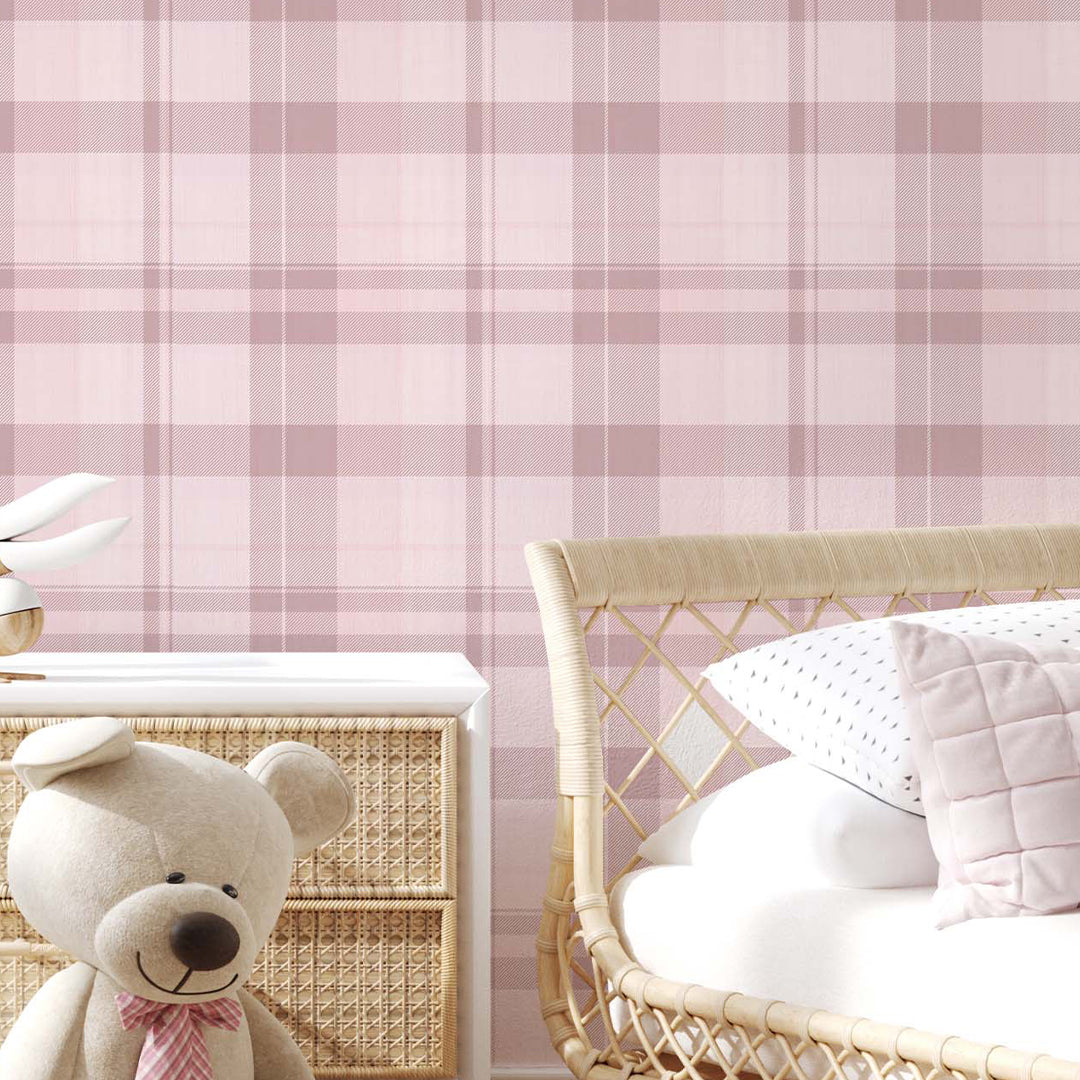 Pink Plaid Wallpaper S007 - Self-Adhesive Peel and Stick Wallpaper for Bedroom, Nursery, Living Room Decor - Waterproof & Removable
