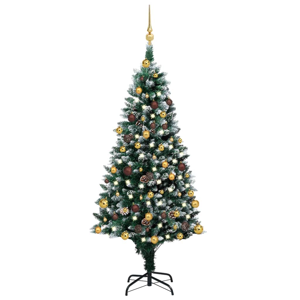Premium 6ft Pre-Lit Artificial Christmas Tree with Warm White LED Lights, Pinecones & Ornament Set - Perfect for Home, Office & Holiday Decorations