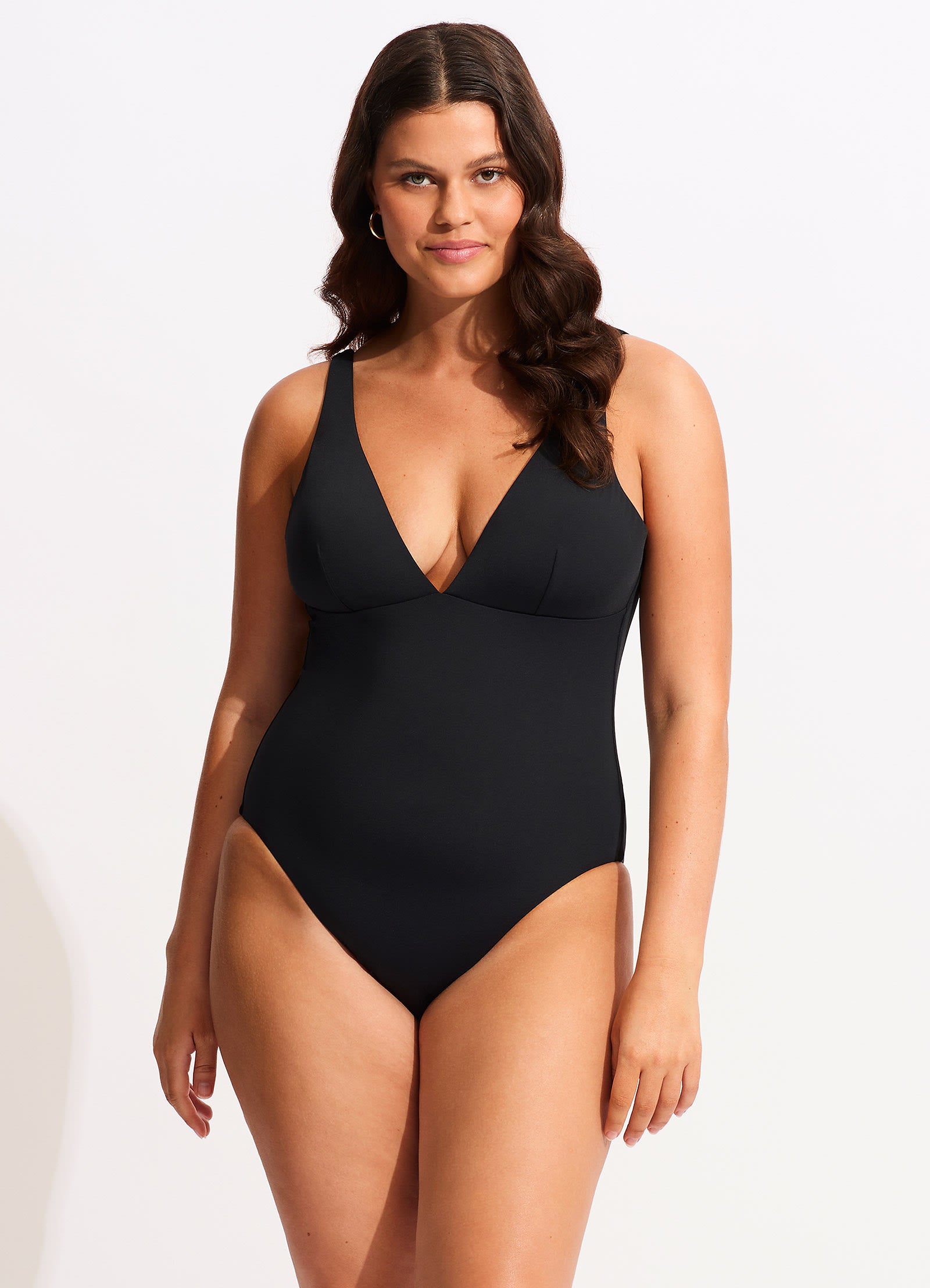 Seafolly Collective V Neck One Piece Swimsuit - Black | Women's Stylish Bathing Suit for Beach, Pool & Vacation