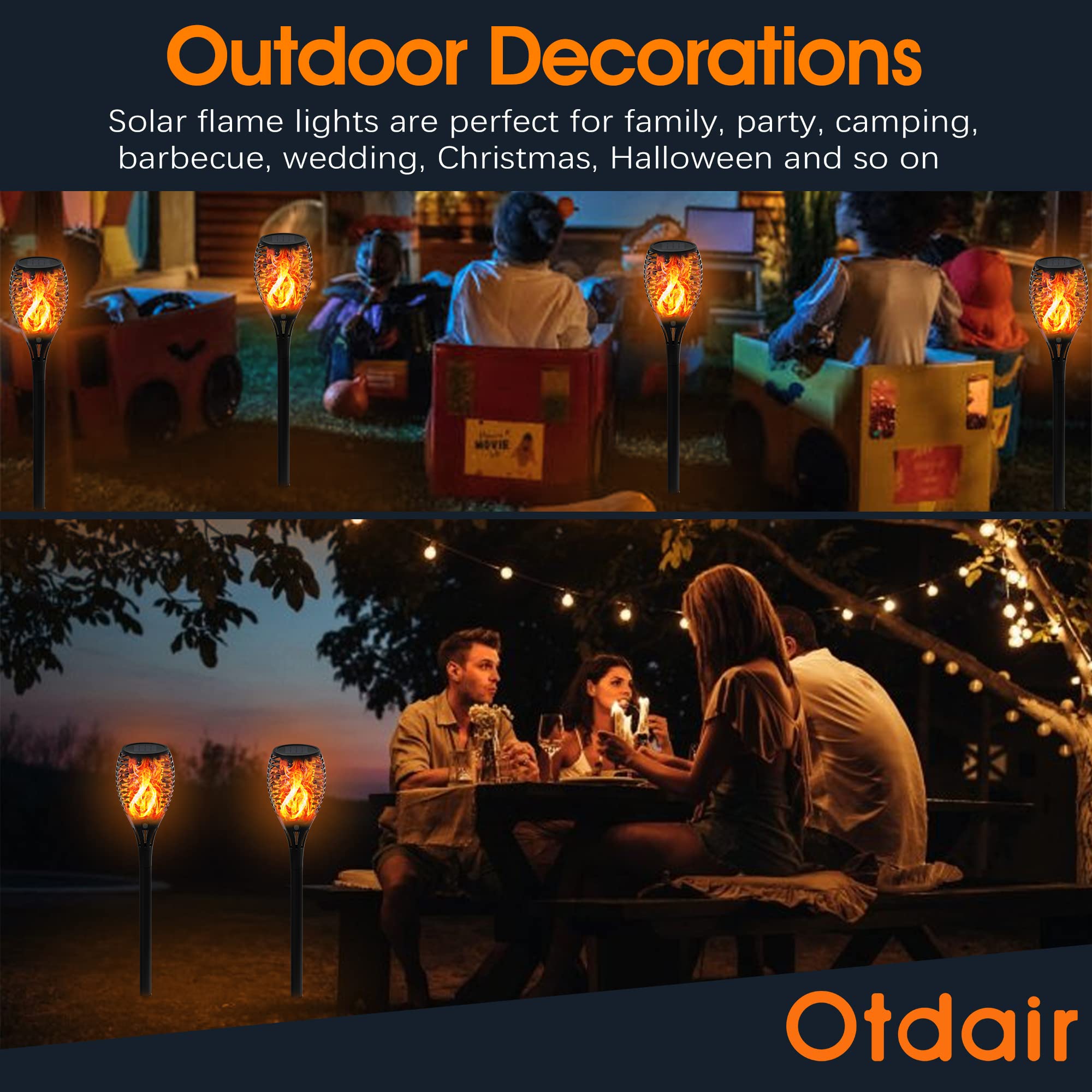 Otdair 8 Pack Super Large Solar Torch Lights with Flickering Flame - Waterproof Outdoor Landscape Lighting for Halloween Decor, Garden, Patio & Pathway - Auto On/Off Solar Powered Tiki Torches
