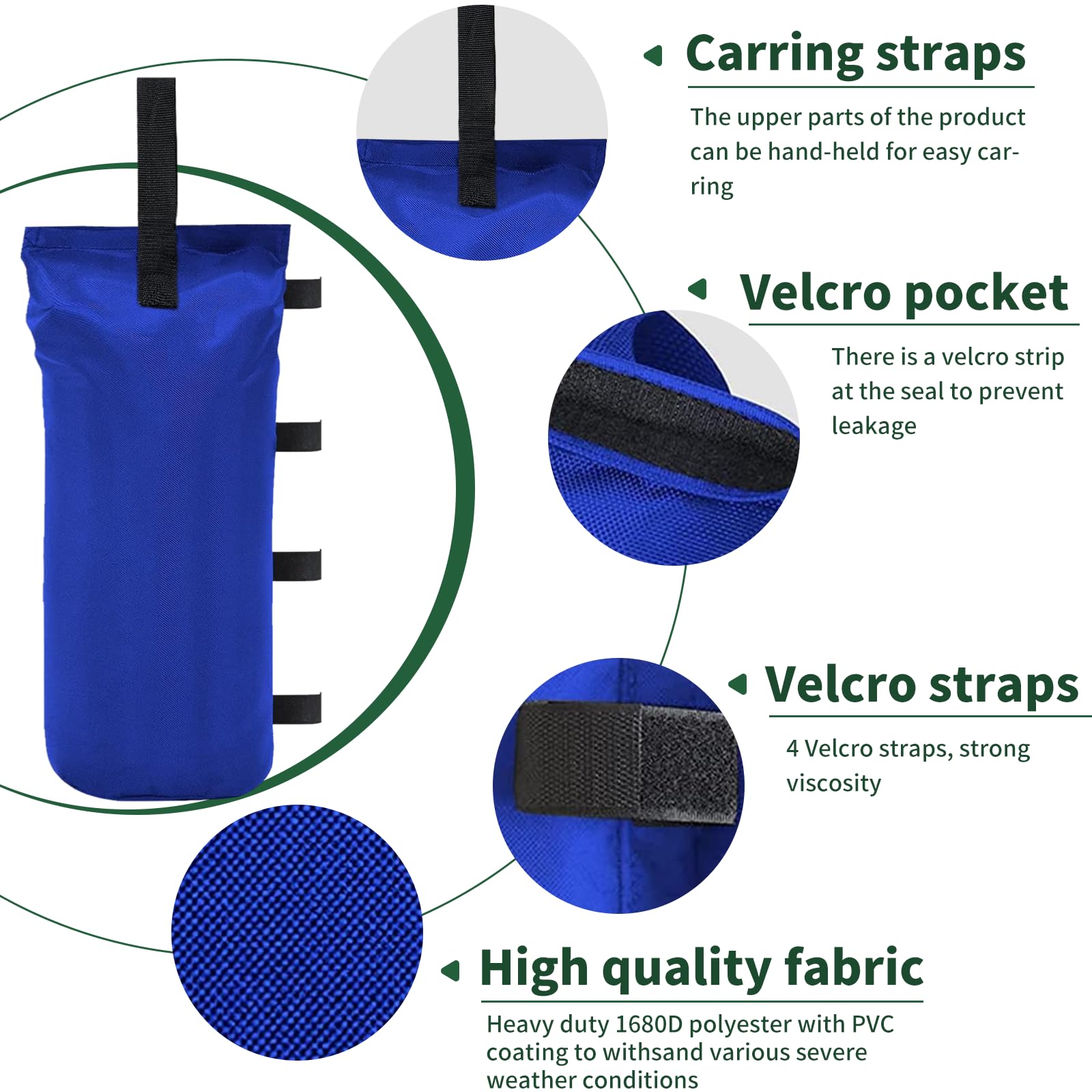 Heavy Duty Canopy Weight Bags (150LBS) - Set of 4 Sand Bags for Pop Up Canopy Tent, Instant Outdoor Sun Shelter & Patio Umbrella - Premium Blue - Perfect for Beach, Camping, Backyard Parties & Outdoor Events