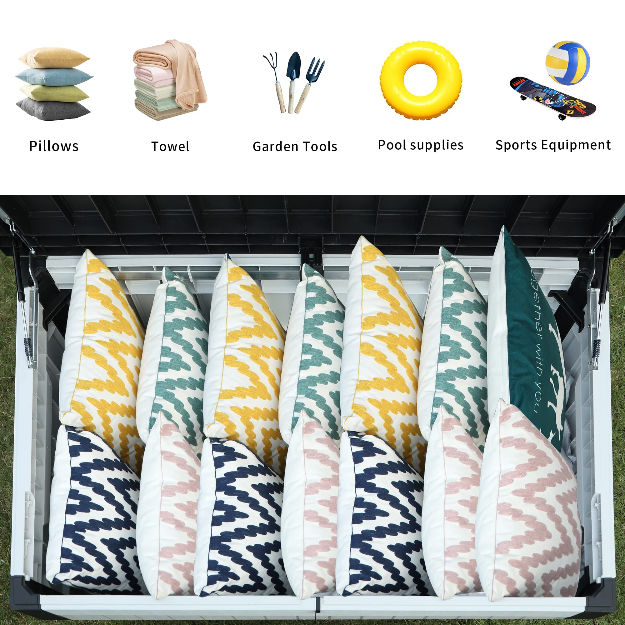 YITAHOME XXL 230 Gallon Large Outdoor Storage Deck Box - Waterproof Lockable Patio Furniture Cover for Cushions, Garden Tools, Pool Accessories - Durable Grayish-White Deck Box for Backyard, Garden & Poolside Organization