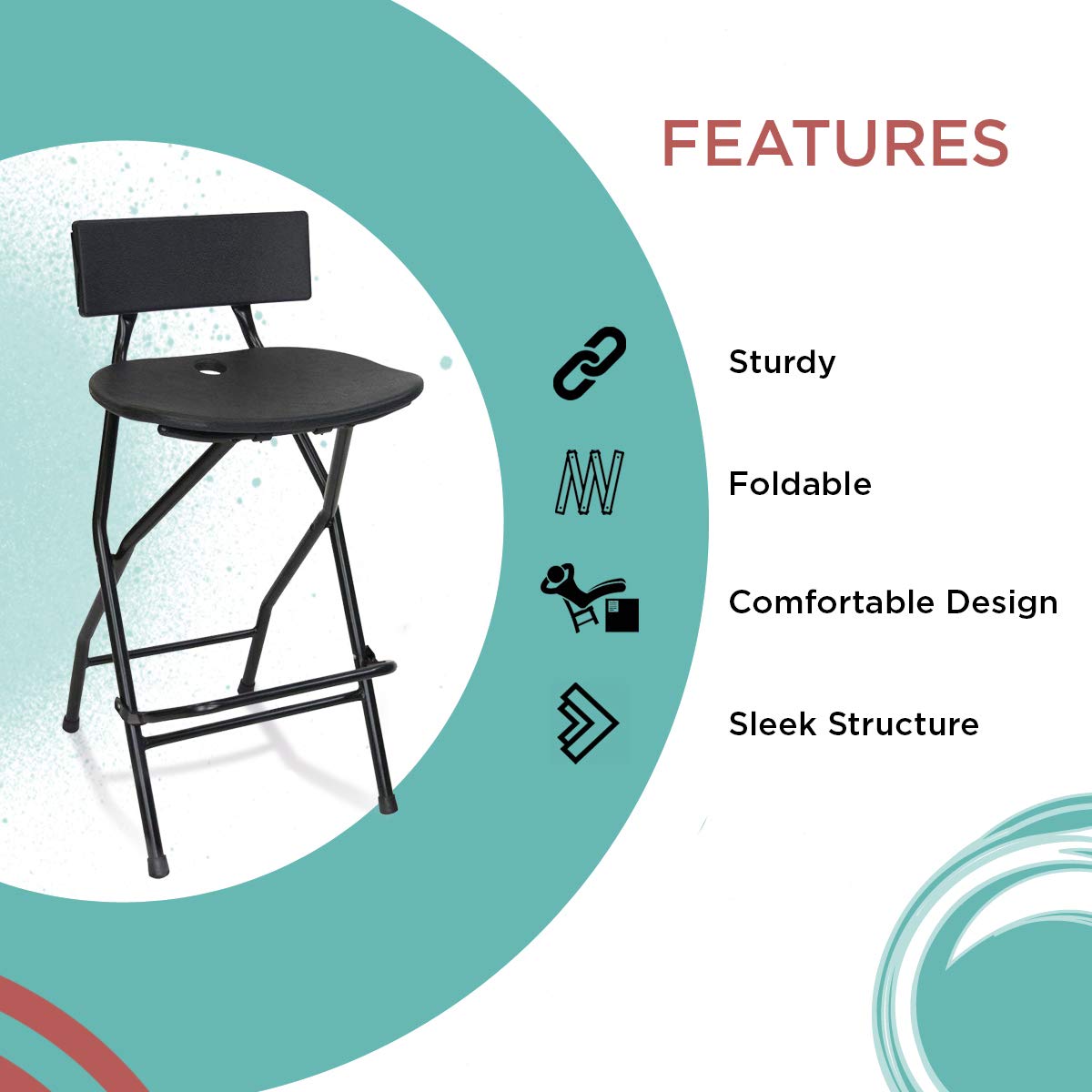 TitanPRO Folding Bar Stool with Backrest - Heavy Duty Black Metal Frame Stool with Ergonomic Back Support - Durable & Sturdy Folding Stools for Outdoor, Kitchen, Shop, Cafe (2 Pack) - Perfect for Patio, Restaurant, Bar Counter and Home Use