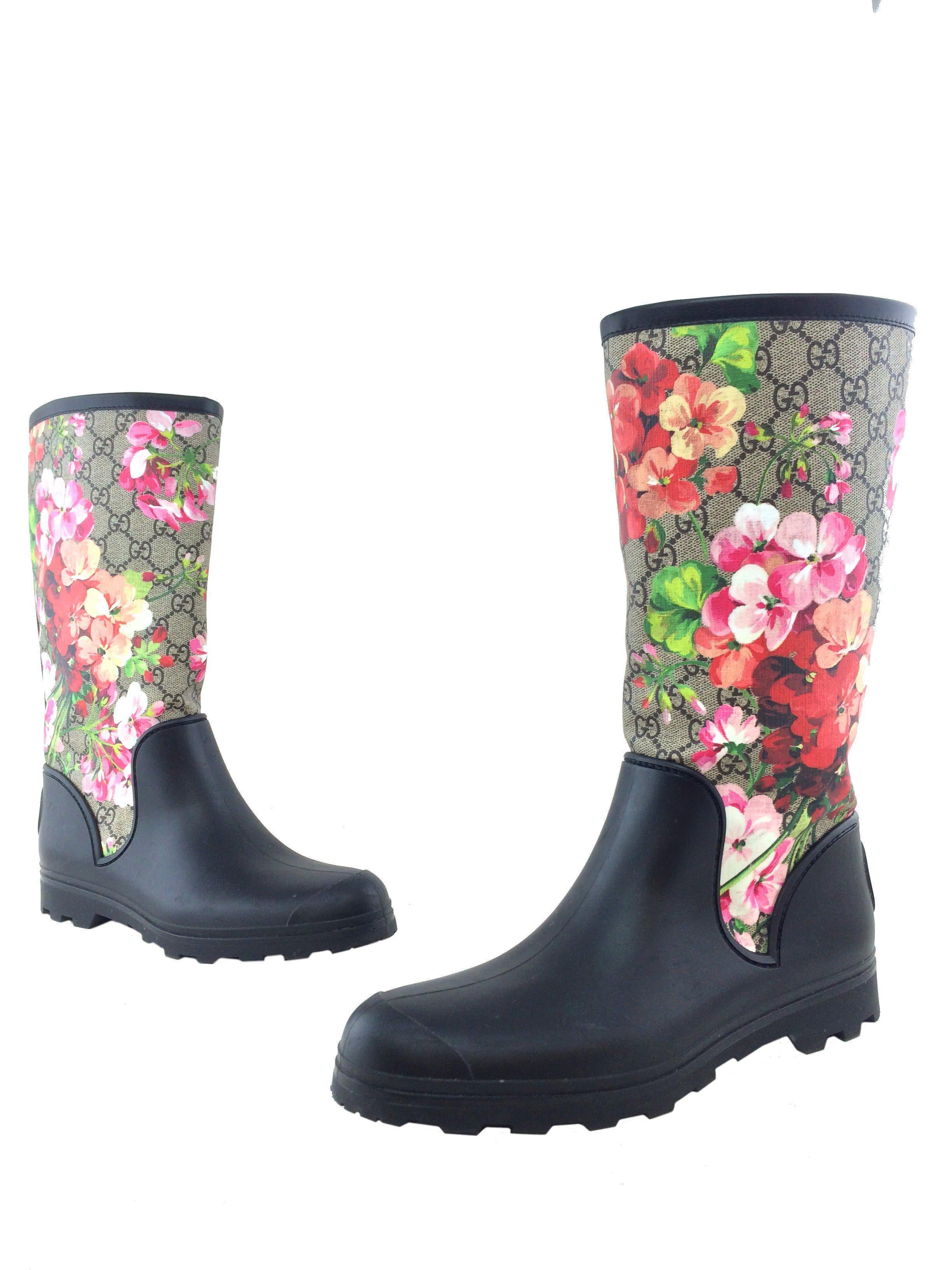 Gucci Prato GG Blooms Rain Boots Women's Size 10 - Waterproof Garden Boots for Outdoor Walking, Gardening & Rainy Days