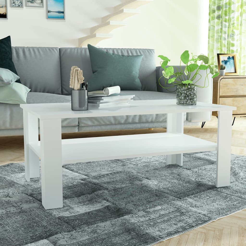 Modern Rectangular Coffee Table with 2-Tier Open Shelves - 39.4