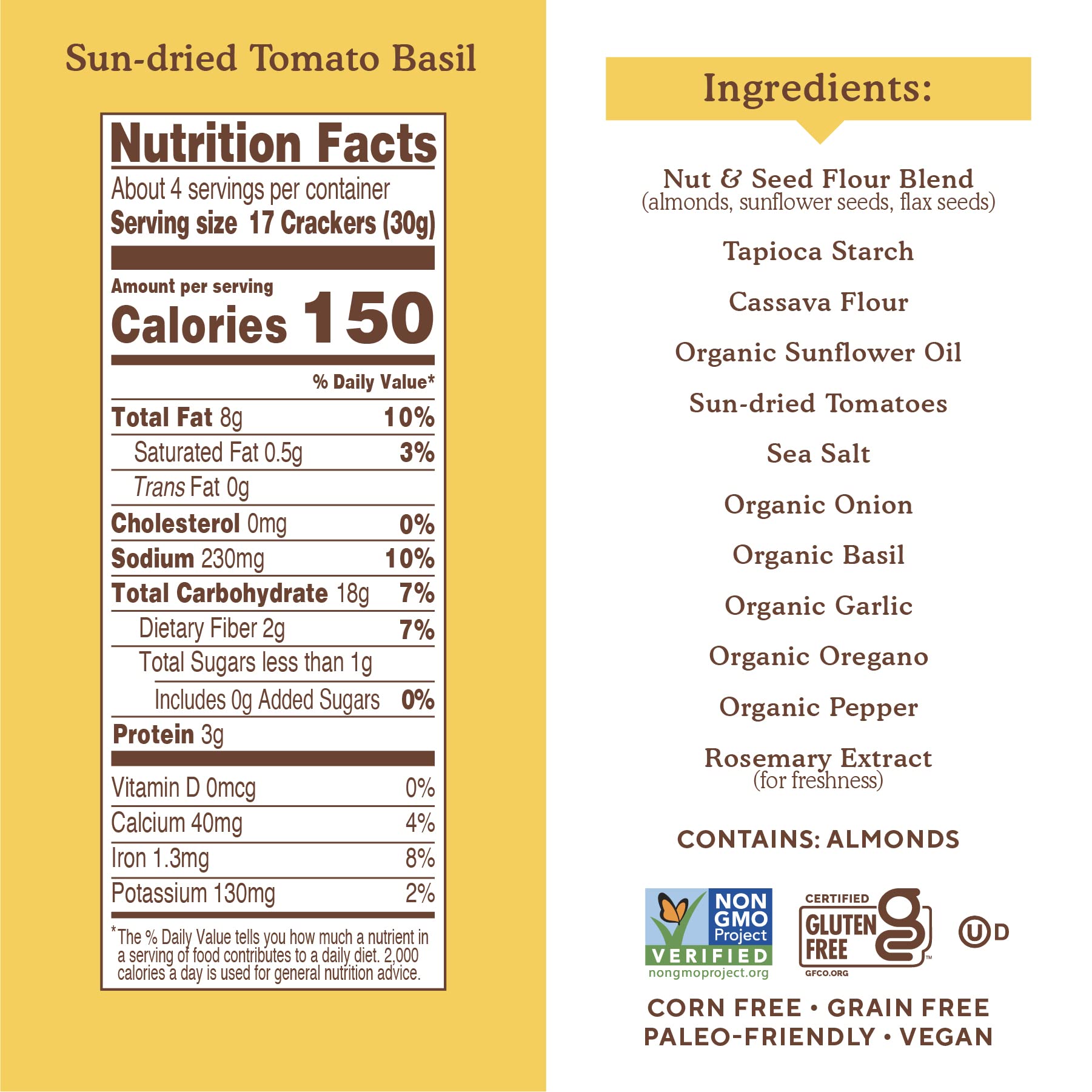 Simple Mills Almond Flour Crackers, Sun-Dried Tomato & Basil - Gluten Free, Vegan, Healthy Snacks, Plant Based, Non-GMO, 4.25 Oz (Pack of 3) - Perfect for Lunchboxes, Parties & Keto Diets