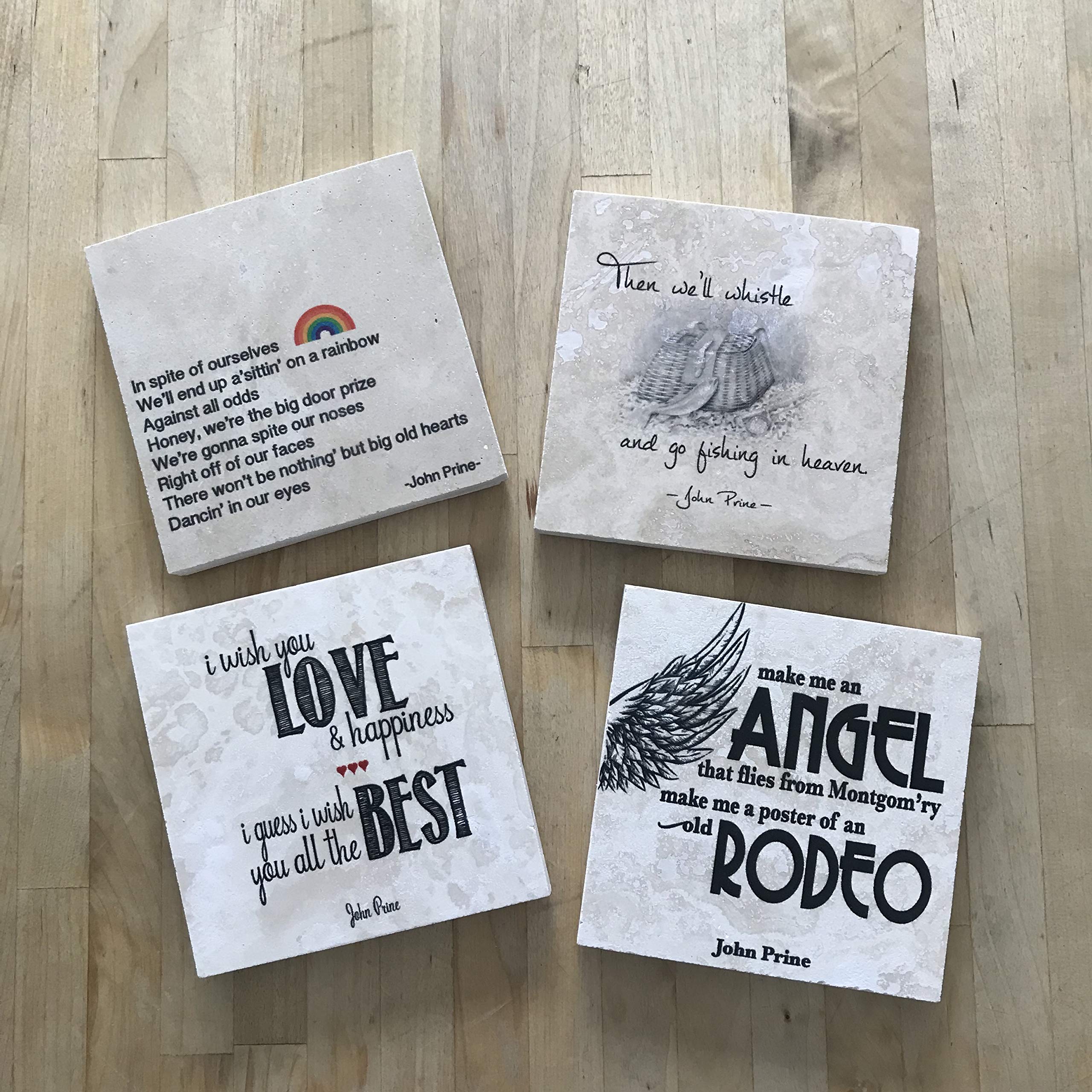 John Prine Lyrics Coasters - Set of 4 Drink Coasters for Coffee, Beer & Wine - Perfect for Home Bar, Office & Gifts