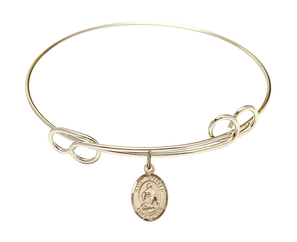 7 1/2 Inch Round Double Loop Bangle Bracelet with St. Charles Borromeo Charm - Elegant Religious Jewelry for Women, Perfect for Church, Weddings & Special Occasions