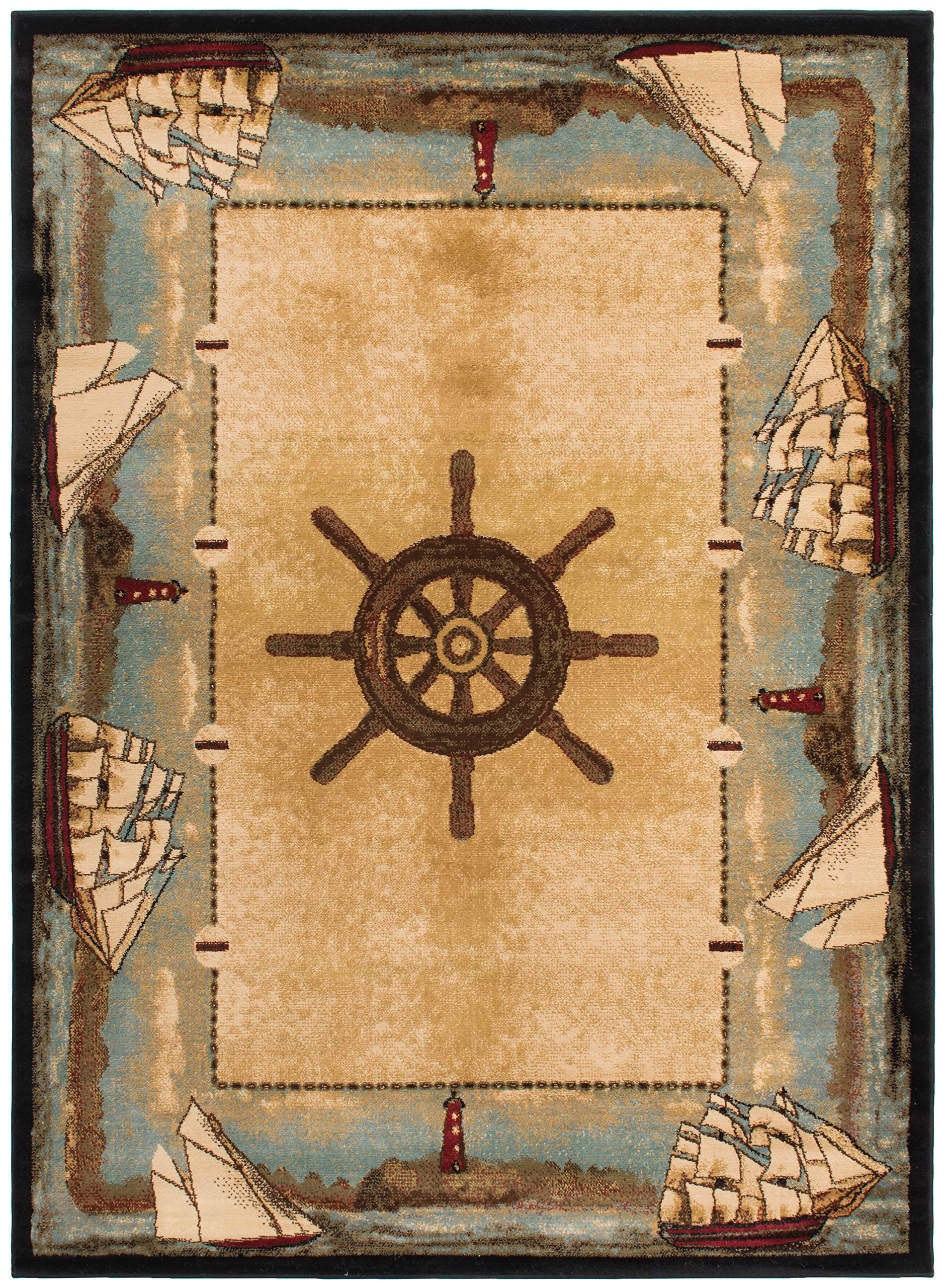Coastal Sailboat Area Rug - Blue Nautical Design 7'10