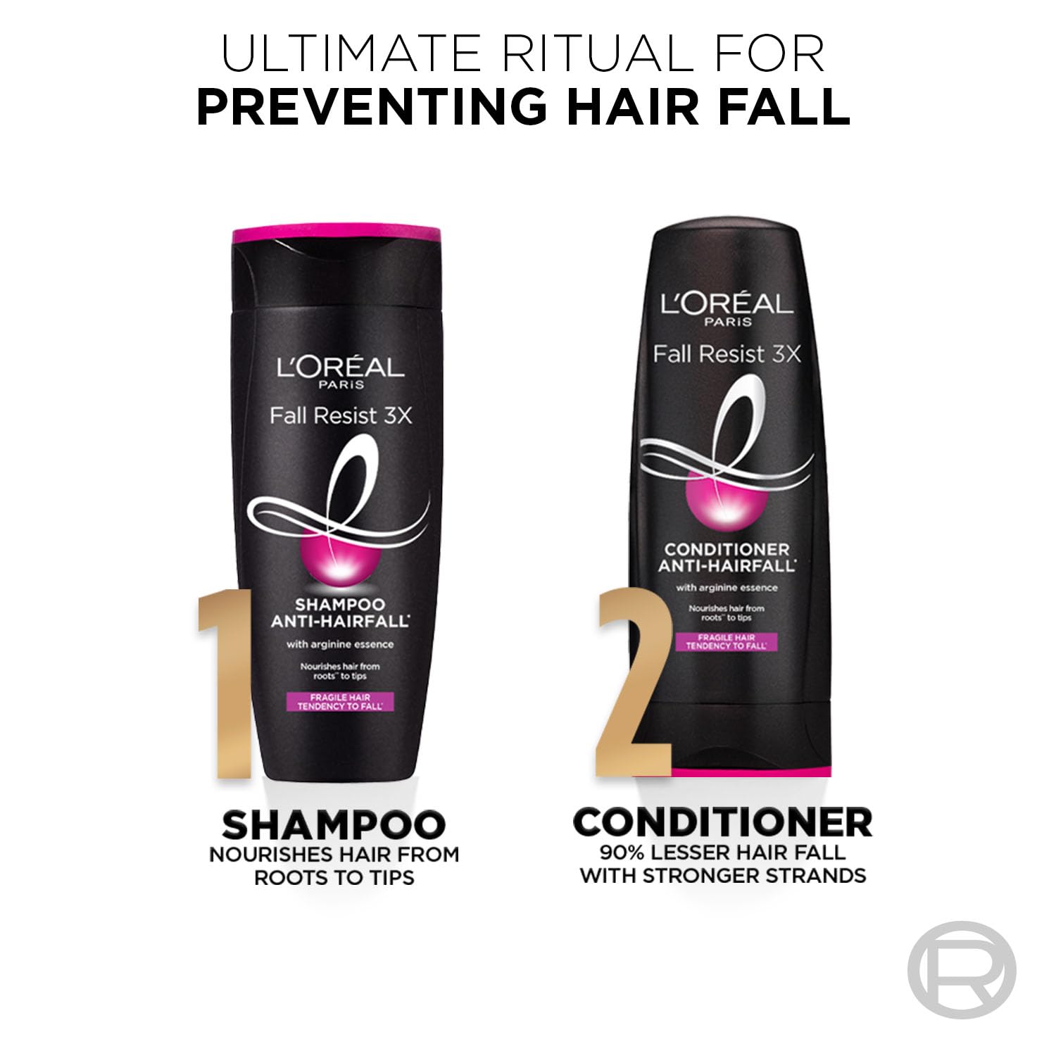L'Oreal Paris Anti-Hair Fall Shampoo with Arginine & Salicylic Acid - Strengthens & Nourishes Hair for Growth, Reduces Thinning & Hair Loss, Fall Resist 3X Technology - 180ml | For Daily Hair Care & Scalp Health