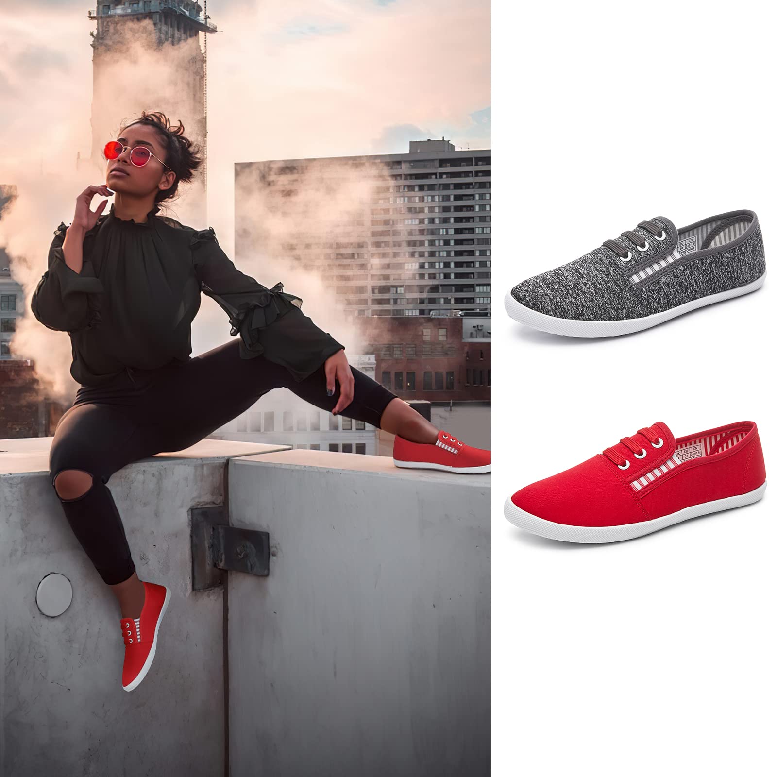 Women's Casual Canvas Slip-On Sneakers - Comfortable Walking Shoes for Women, Non-Slip Flat Dress Shoes for Work, Tennis & Everyday Wear | Perfect for Office, Travel & Outdoor Activities