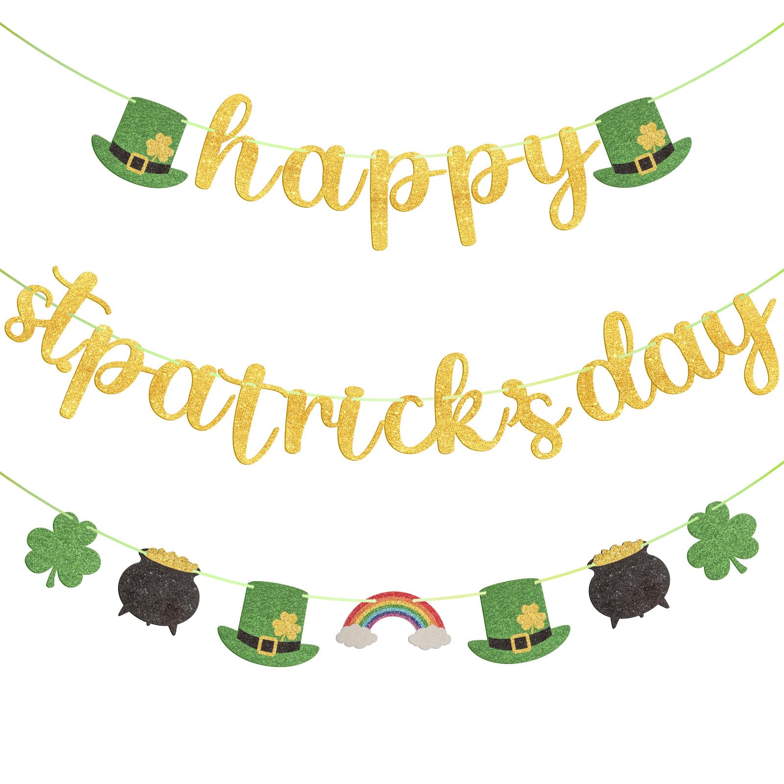 St. Patrick's Day Banner - Glitter Shamrock Decorations & Irish Party Supplies for Spring - Perfect for Home, Office, and St. Patrick's Day Party Decor