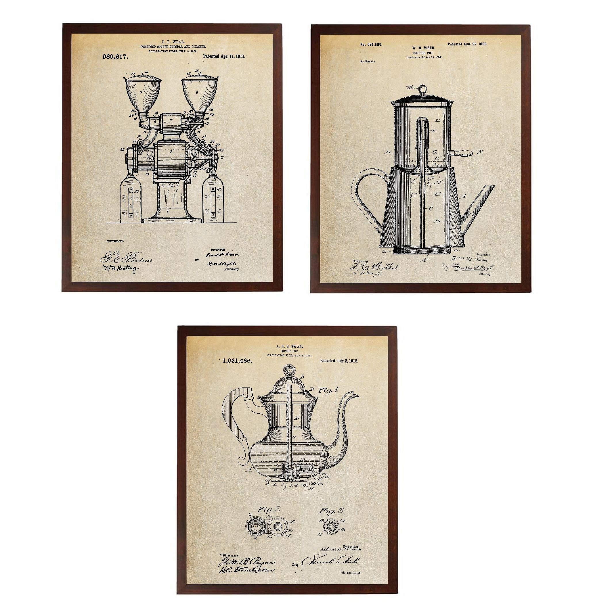 Vintage Coffee Grinder Blueprint Poster - Patent Print Kitchen Wall Art Decor for Coffee Lovers & Home Baristas | Perfect for Coffee Shops, Home Kitchens & Office Decor