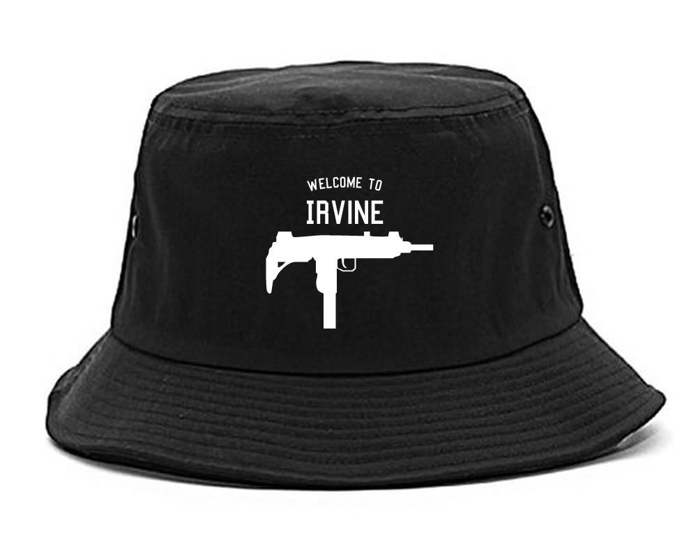 Kings of NY Welcome to Irvine Uzi Machine Gun California Bucket Hat - Stylish Streetwear for Hip-Hop Fans & Urban Fashion