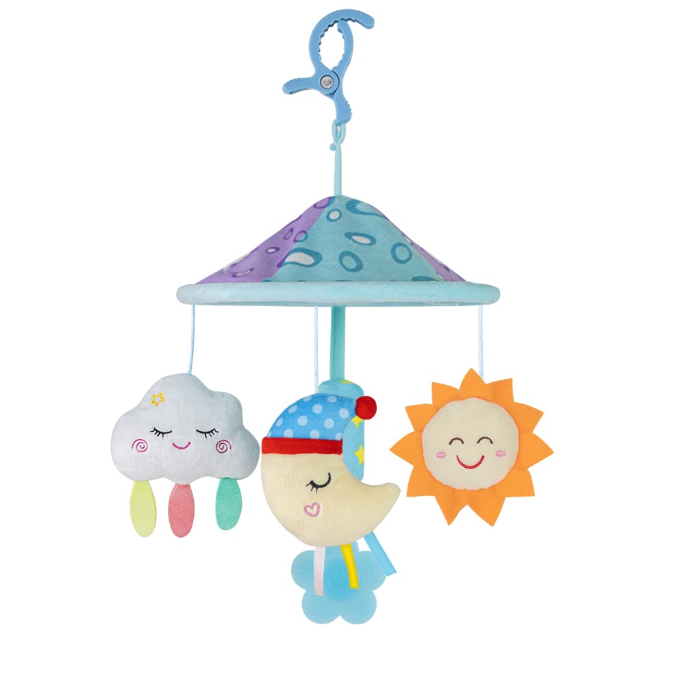 Soft Rattle Baby Pram Mobile Toys for Playpen - Car Roof Handle Toy for Newborns 0-12 Months (Sky Blue) | Perfect for Crib, Stroller & Baby Gym Entertainment