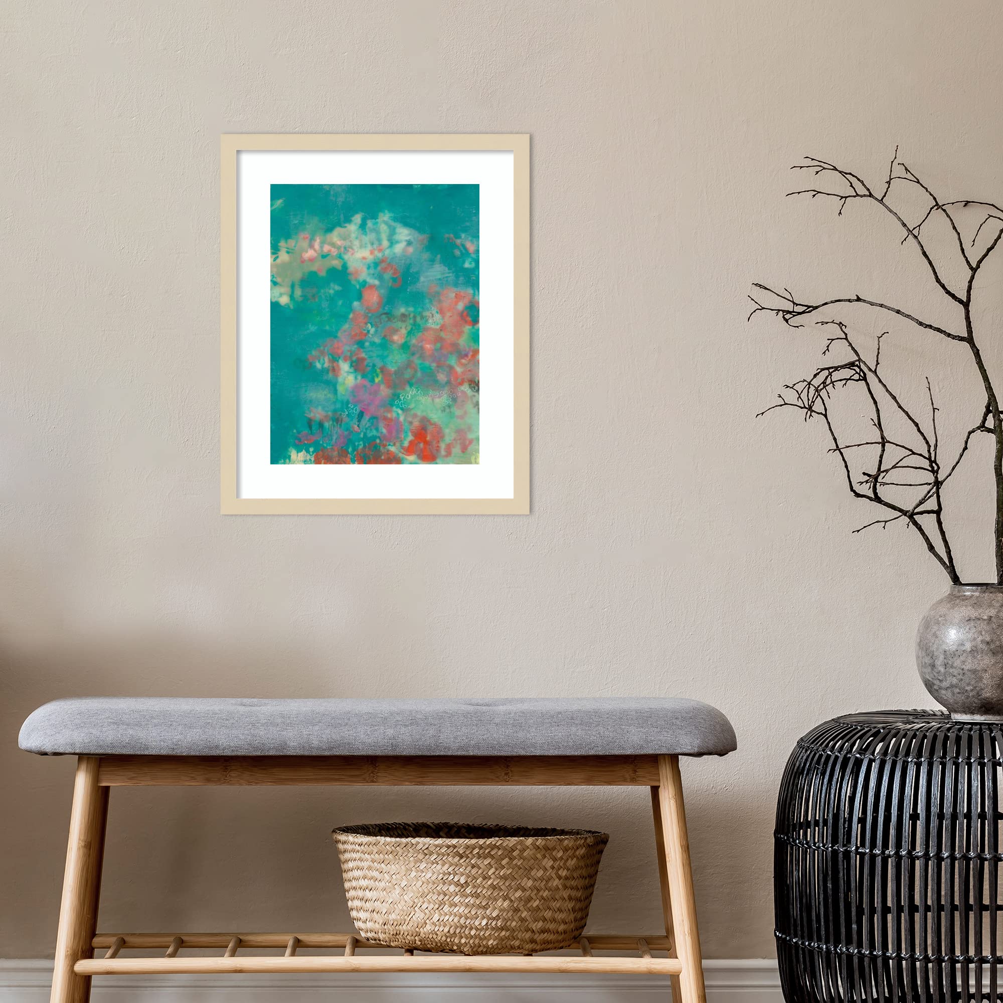 Amanti Art Framed Wall Art Print 21x17 - Teal Rose Garden Abstract Painting by Jennifer Goldberger | Modern Contemporary Home Decor for Living Room, Bedroom, Bathroom | Perfect for Housewarming Gifts & Interior Design
