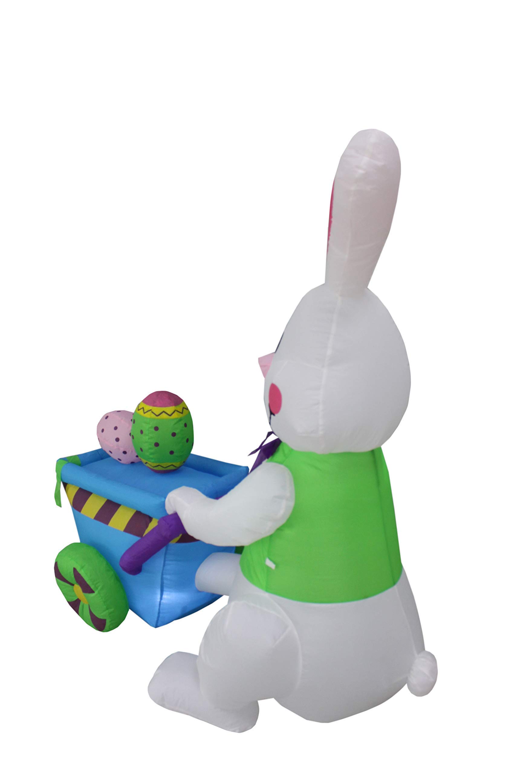4ft Inflatable Easter Bunny with Cart & 6ft Inflatable Uncle Sam on Rocket Ship - Patriotic Party Decorations Bundle for Easter & Independence Day Celebrations, Backyard Decor, Holiday Events