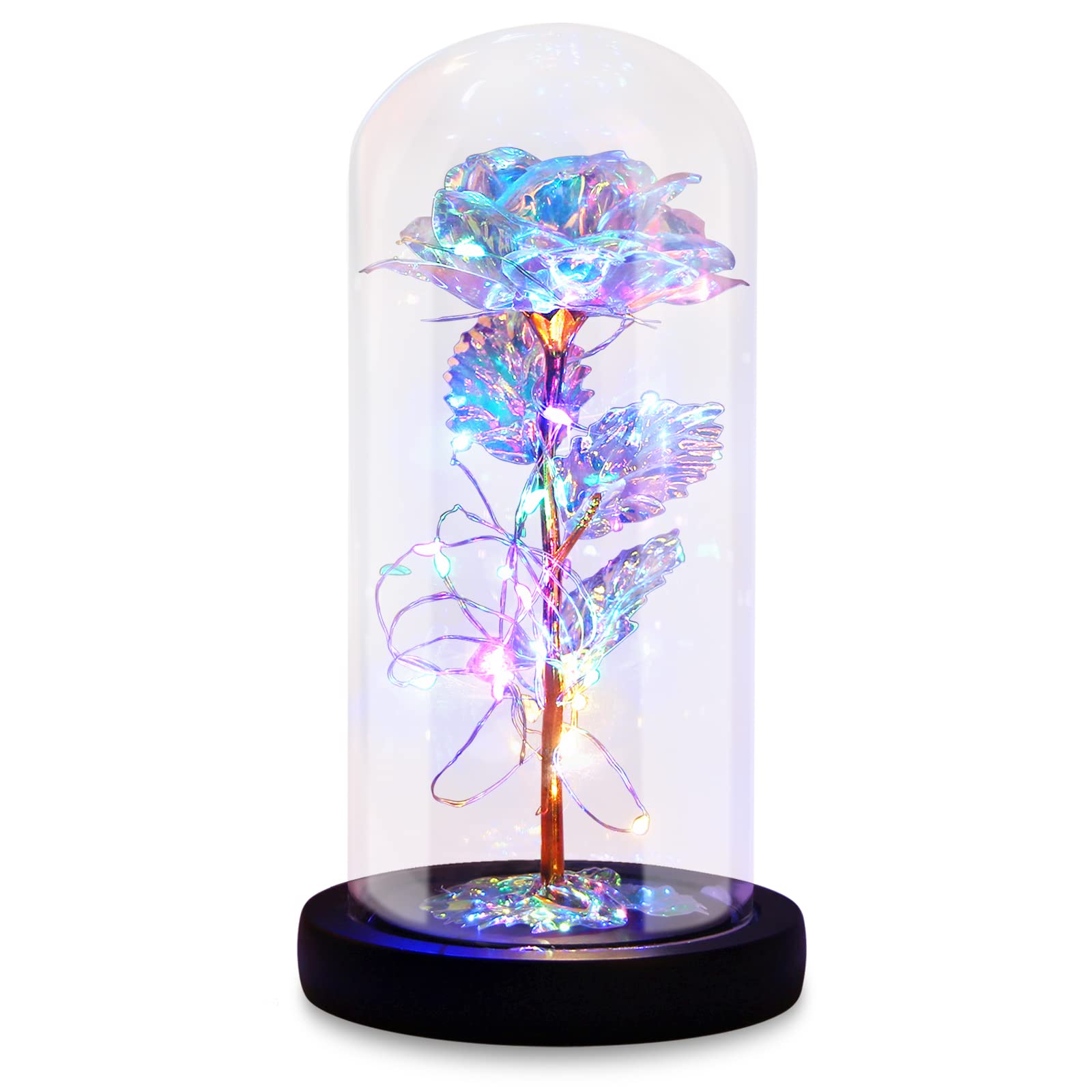 Eternal Rose Glass Flower - Romantic Birthday Gift for Women, Anniversary, Valentine's Day, Mother's Day, Christmas - Light Up Gold Rose Gift for Mom, Wife, Grandma, Girlfriend - Perfect for Home Decor, Wedding Centerpiece, Romantic Surprise