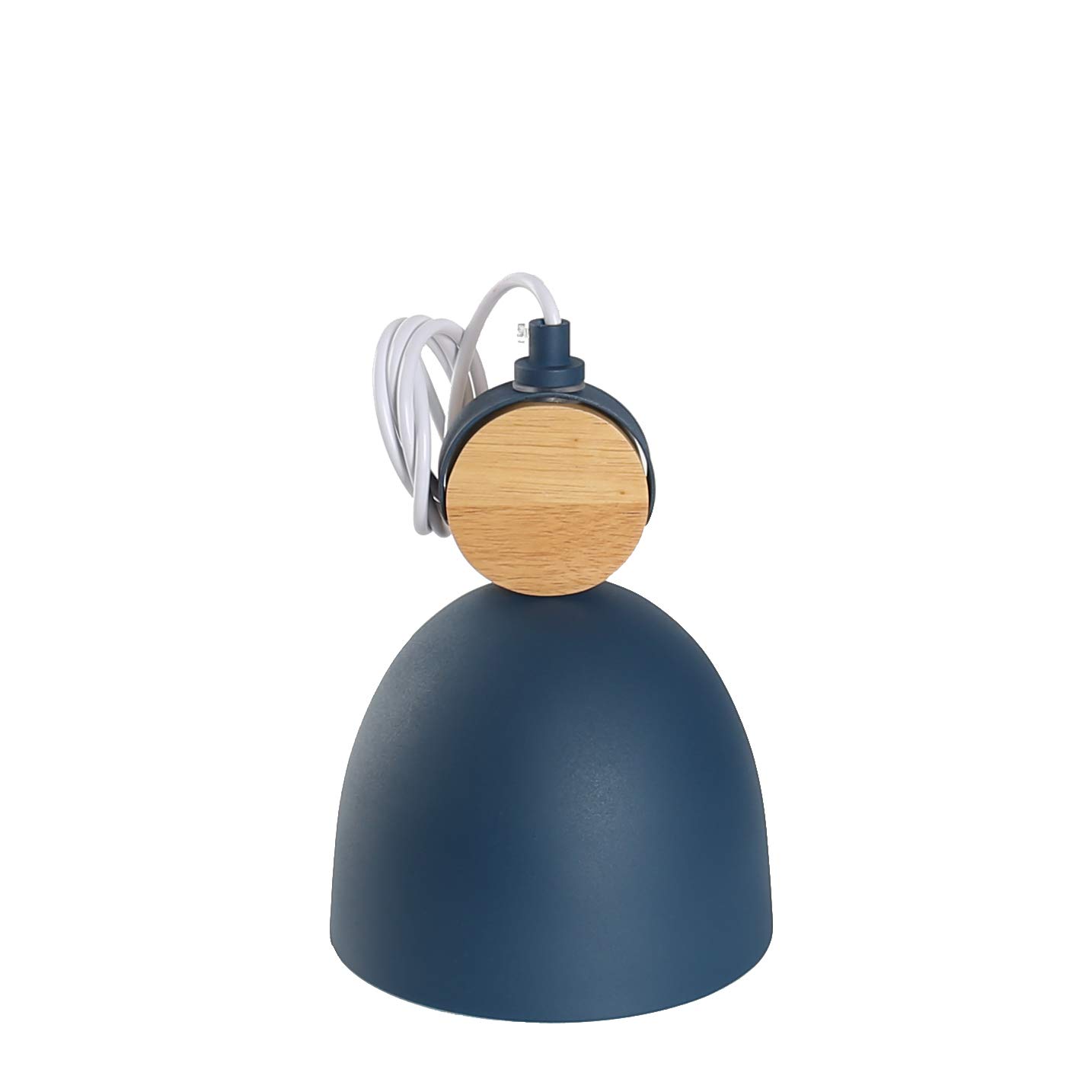 Nordic Style Pendant Light - Wood & Metal LED Chandelier for Kitchen, Dining Room, Study - Industrial Swag Hanging Fixture with Blue Shade - Indoor Decorative Lighting for Modern Home Decor