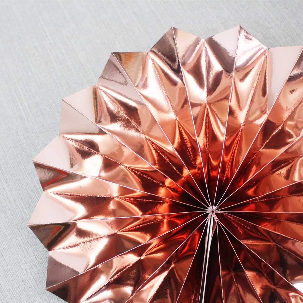 Rose Gold Paper Fans - Set of 6 Wedding Party Decorations for Birthday, Carnival & Welcome Events - Elegant Floral Backdrop for Photo Booths, Baby Showers & Bridal Showers