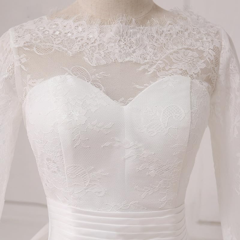2024 Elegant Long Sleeve Tulle Wedding Dress with Lace Appliques - Romantic Ball Gown with Train for Bride | Perfect for Church Ceremony, Beach Wedding & Formal Reception