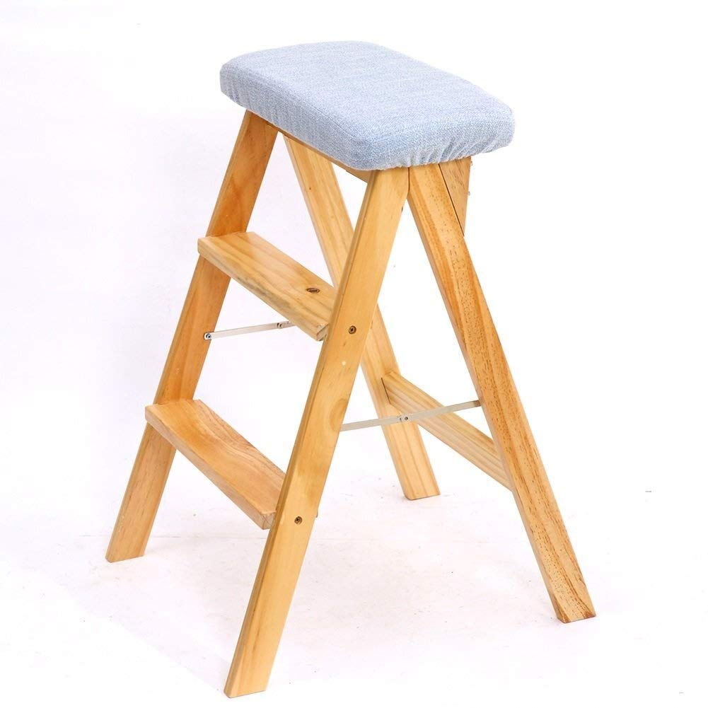 3-Step Foldable Wooden Step Stool for Home, Space Saving Multi-Functional Indoor Climbing Stool - Perfect for Kitchen, Bathroom, Kids Room & Storage
